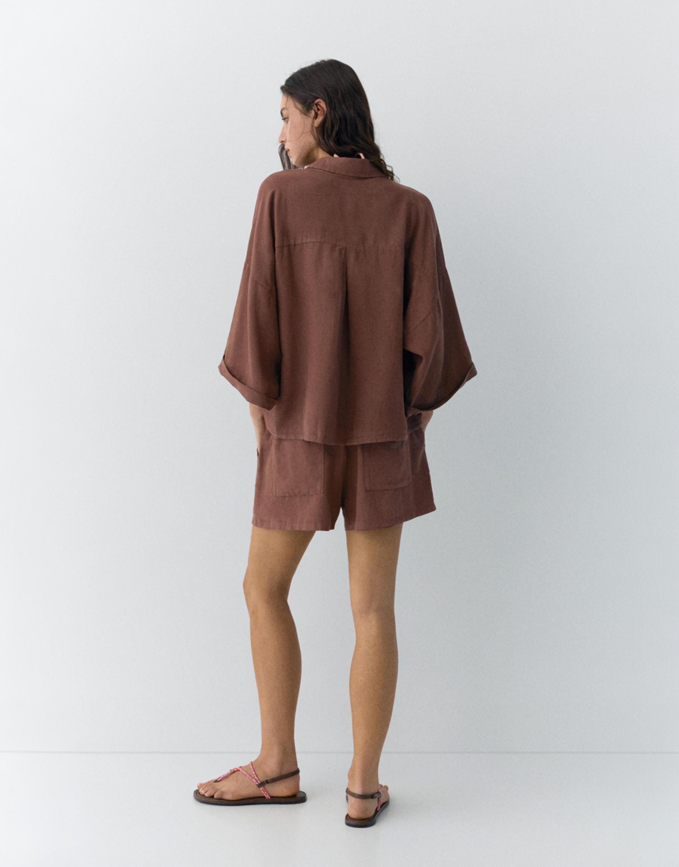 Linen blend shirt — Brown