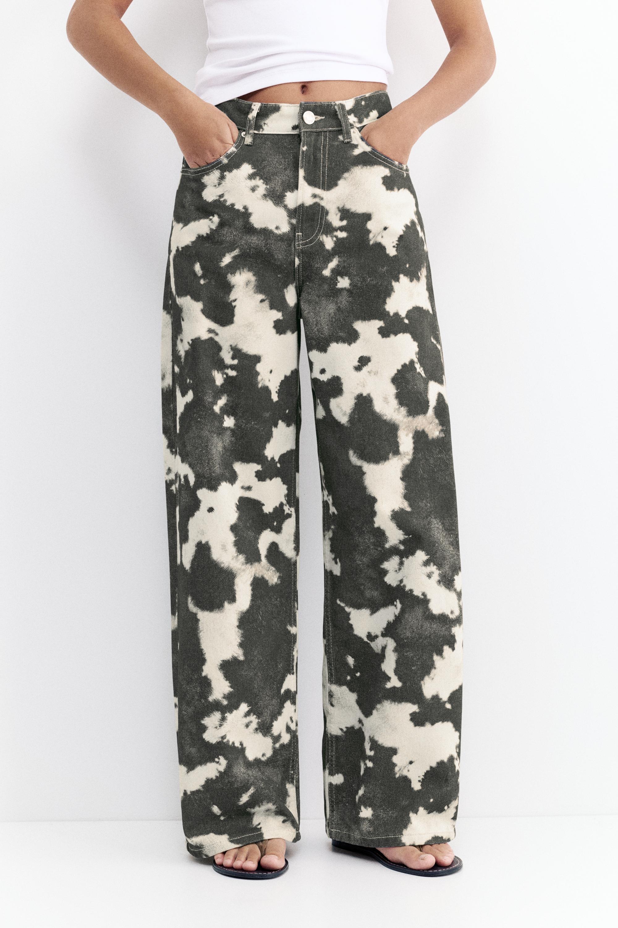 Cow print baggy jeans — White/Black