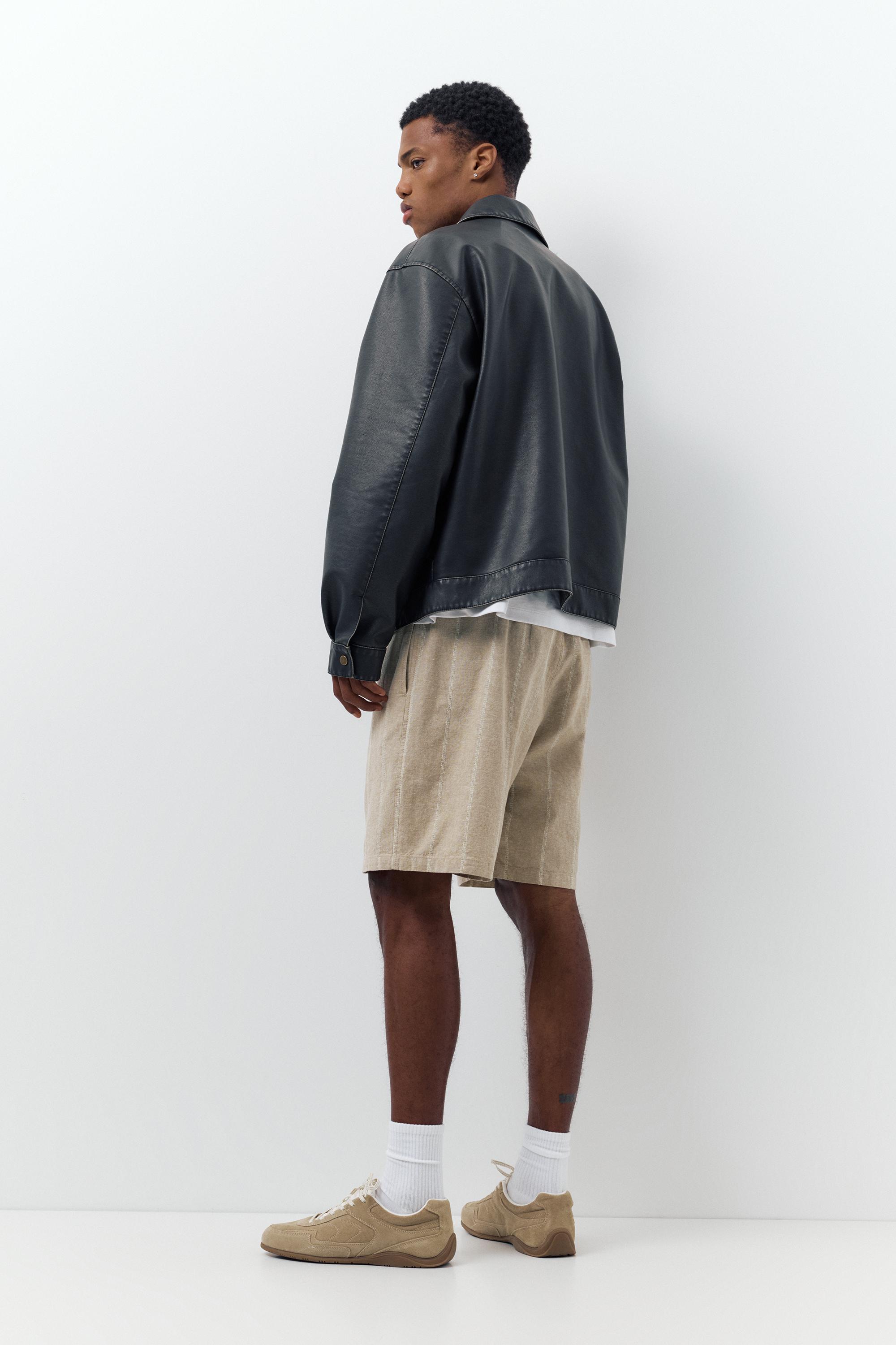 Linen blend jogger Bermuda shorts — Light camel