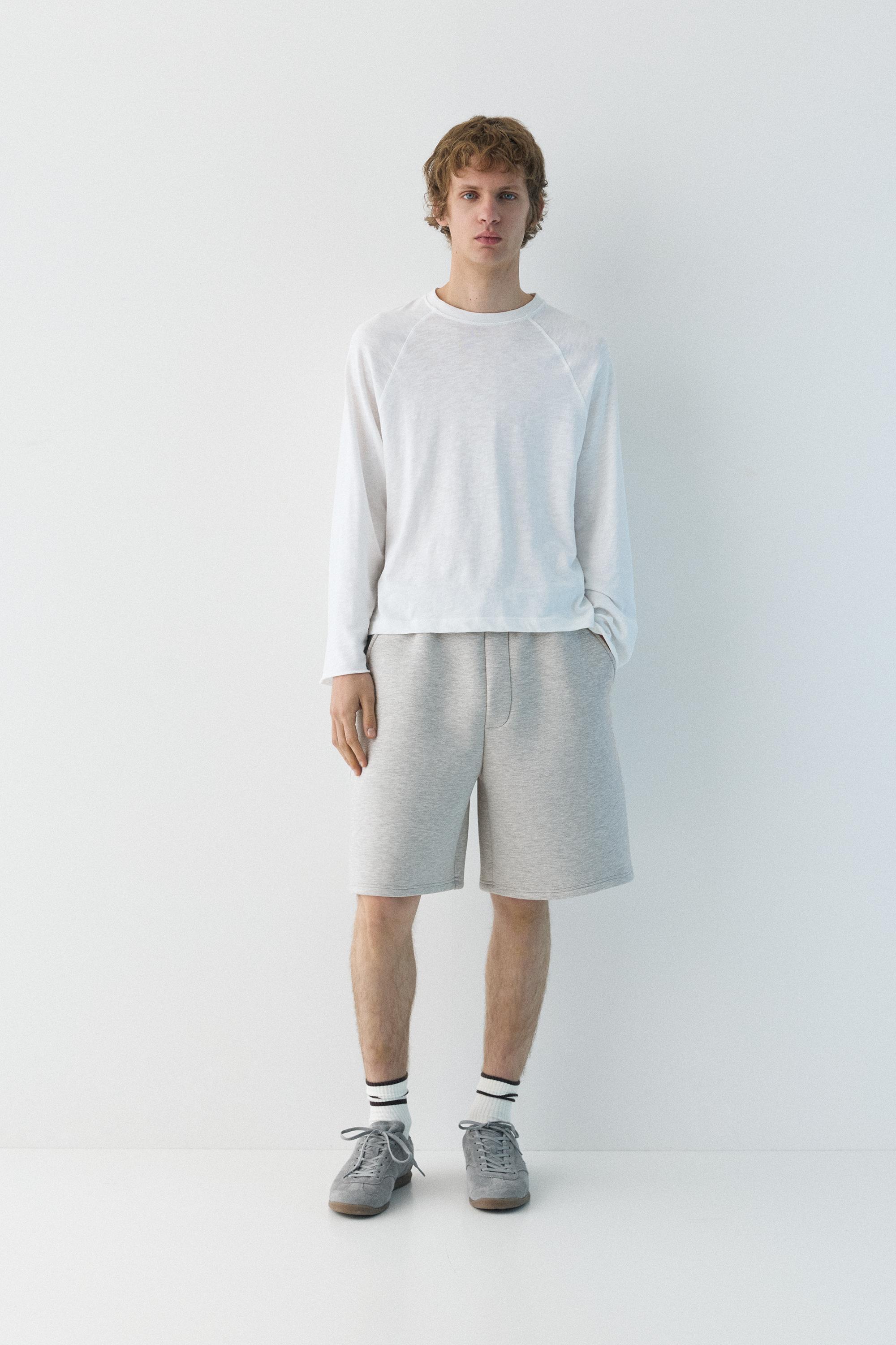 Neoprene-effect jogger Bermuda shorts — Grey marl