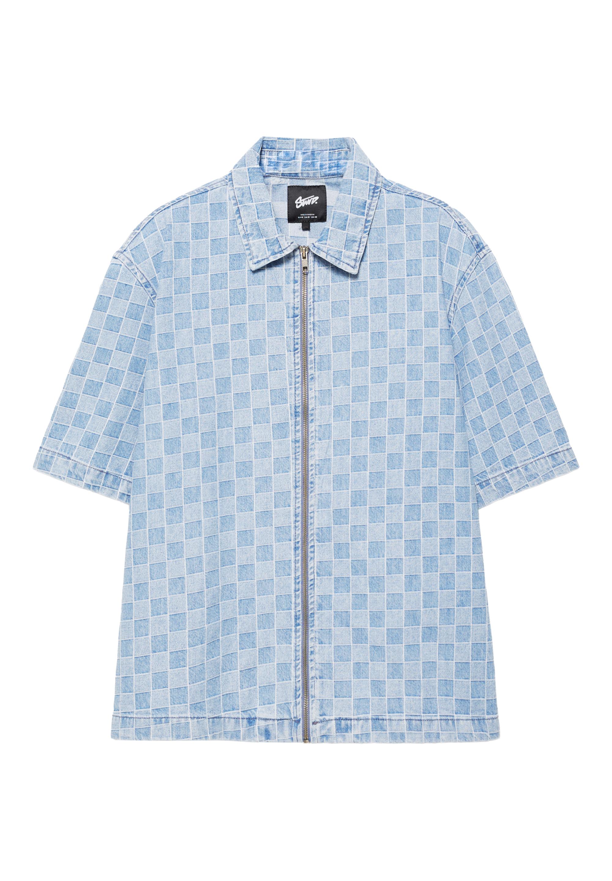 Check zip-up denim shirt — Medium blue (alternate view)