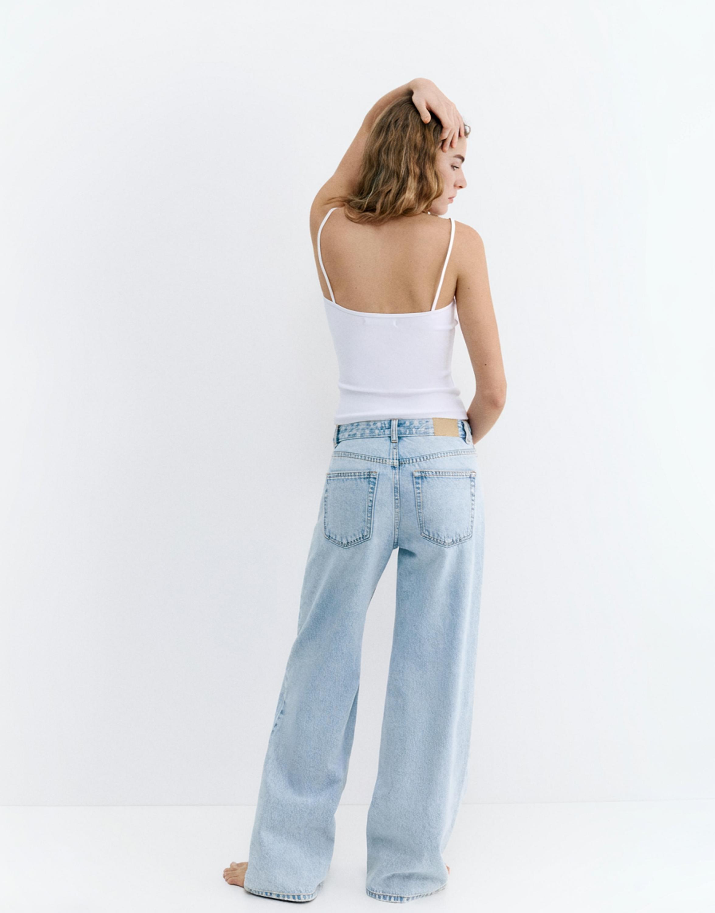 Straight-leg baggy jeans with rhinestones — Pale blue