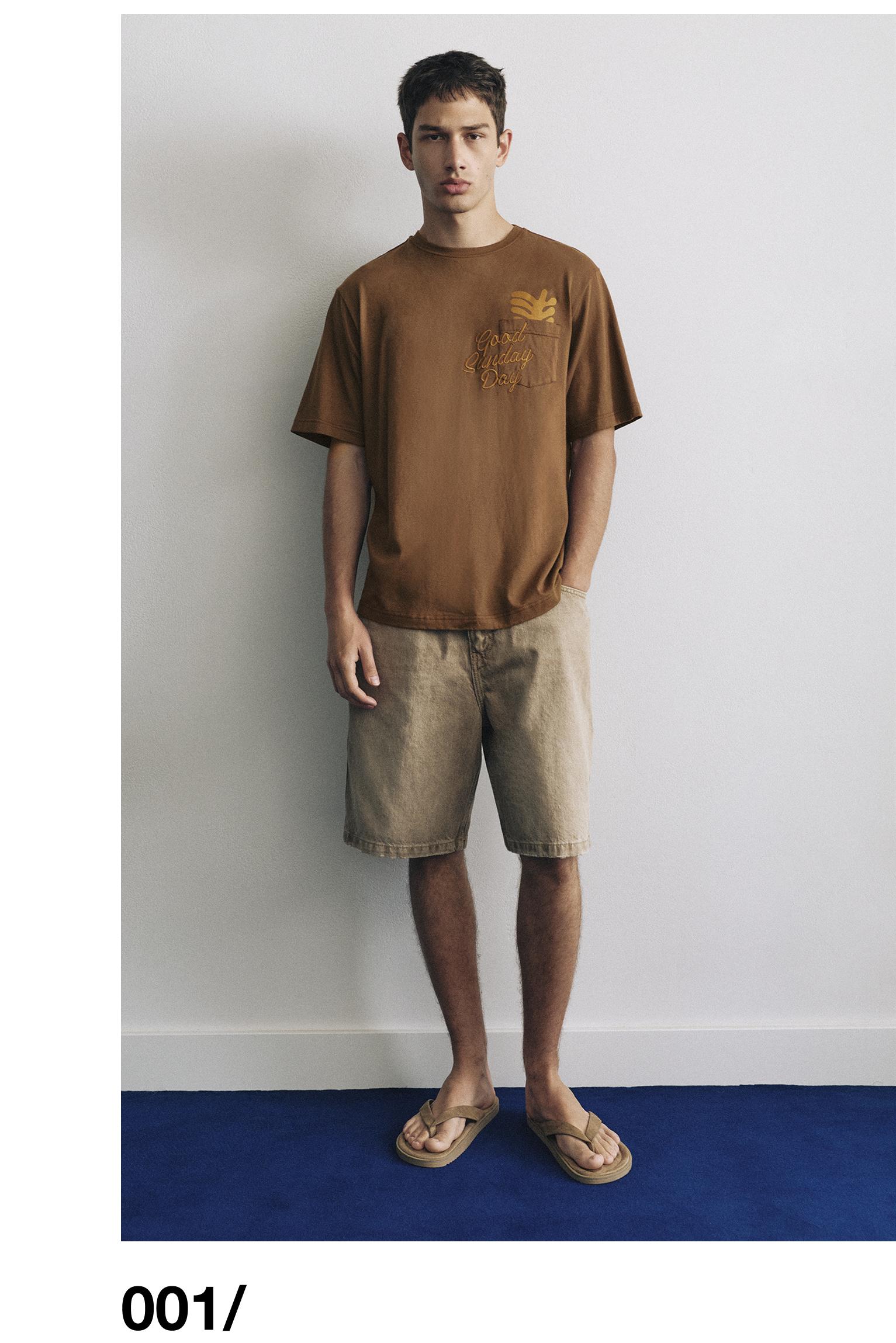 Boxy-fit graphic pocket T-shirt — Brown