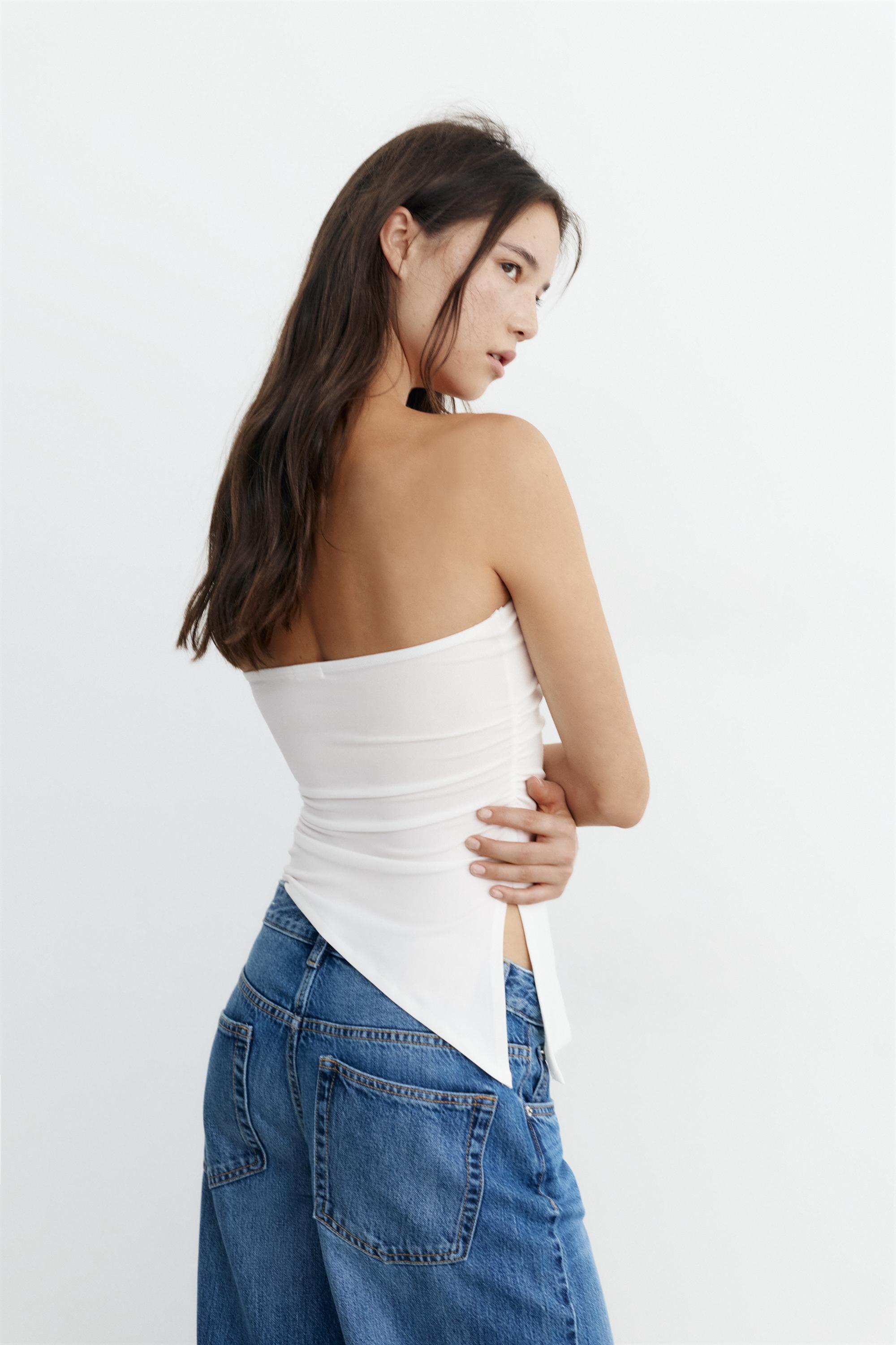 Asymmetric bandeau top — White