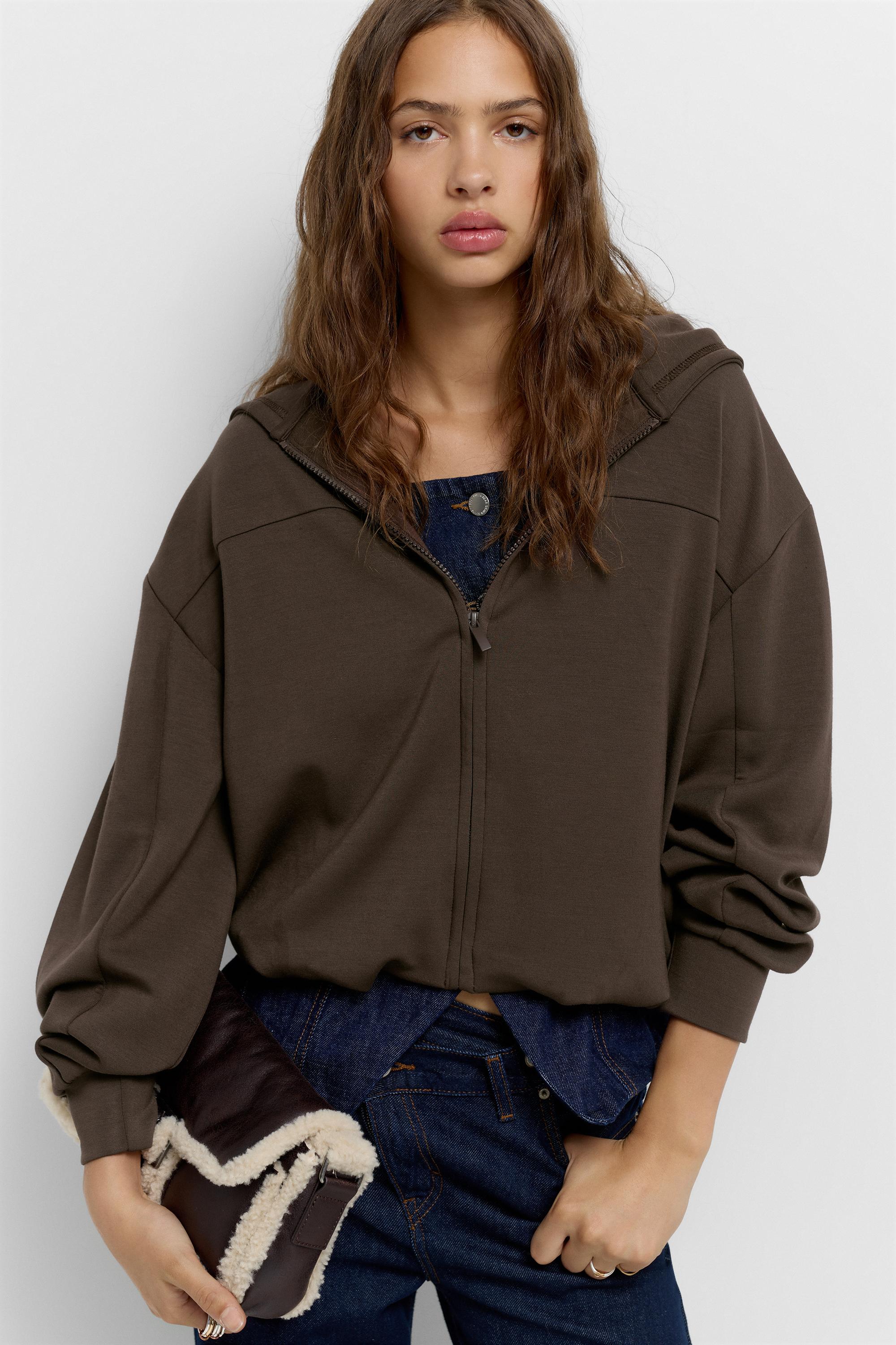 Soft touch hooded sweatshirt — Brown