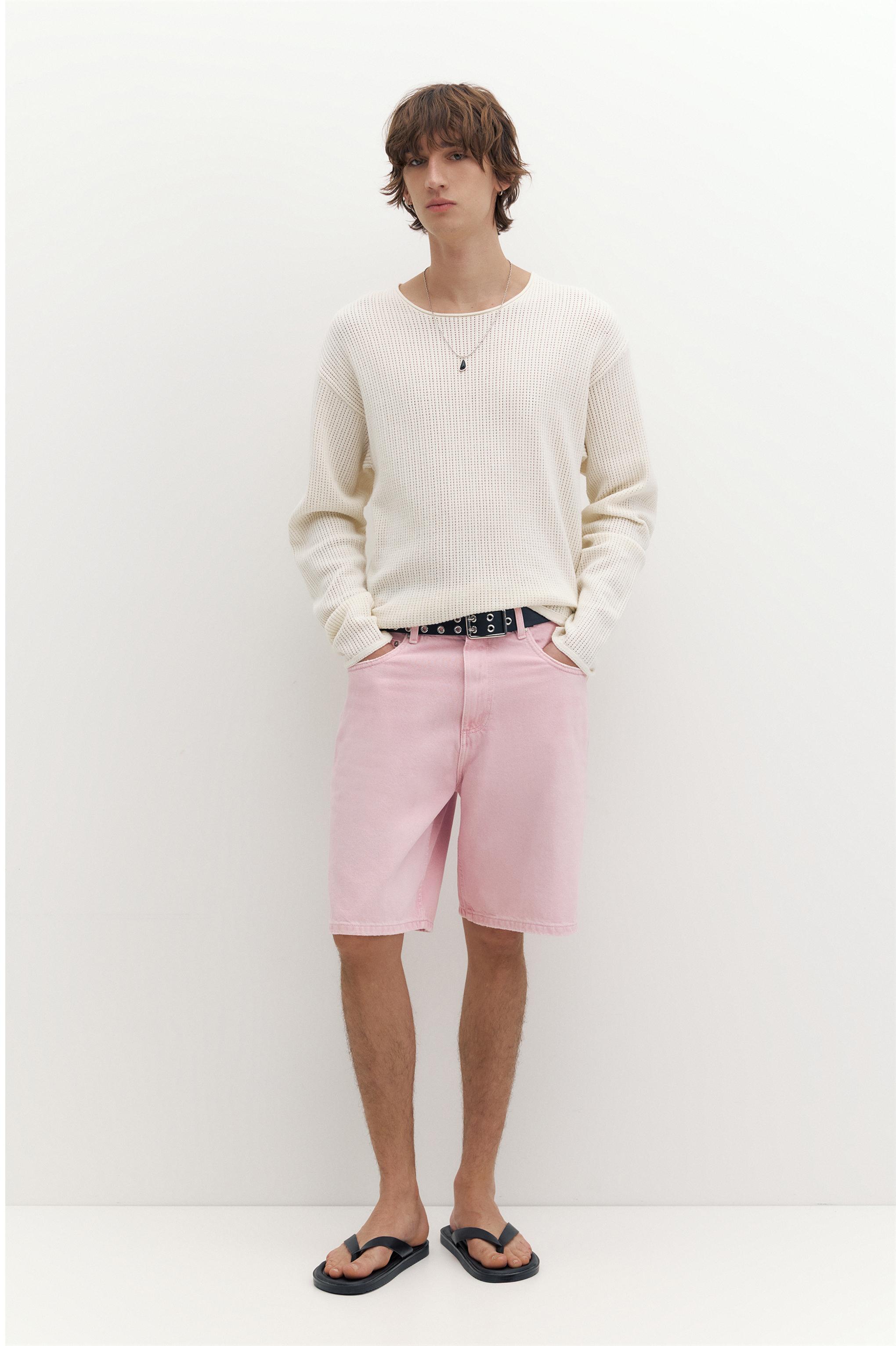 Baggy denim Bermuda shorts — Rose pink