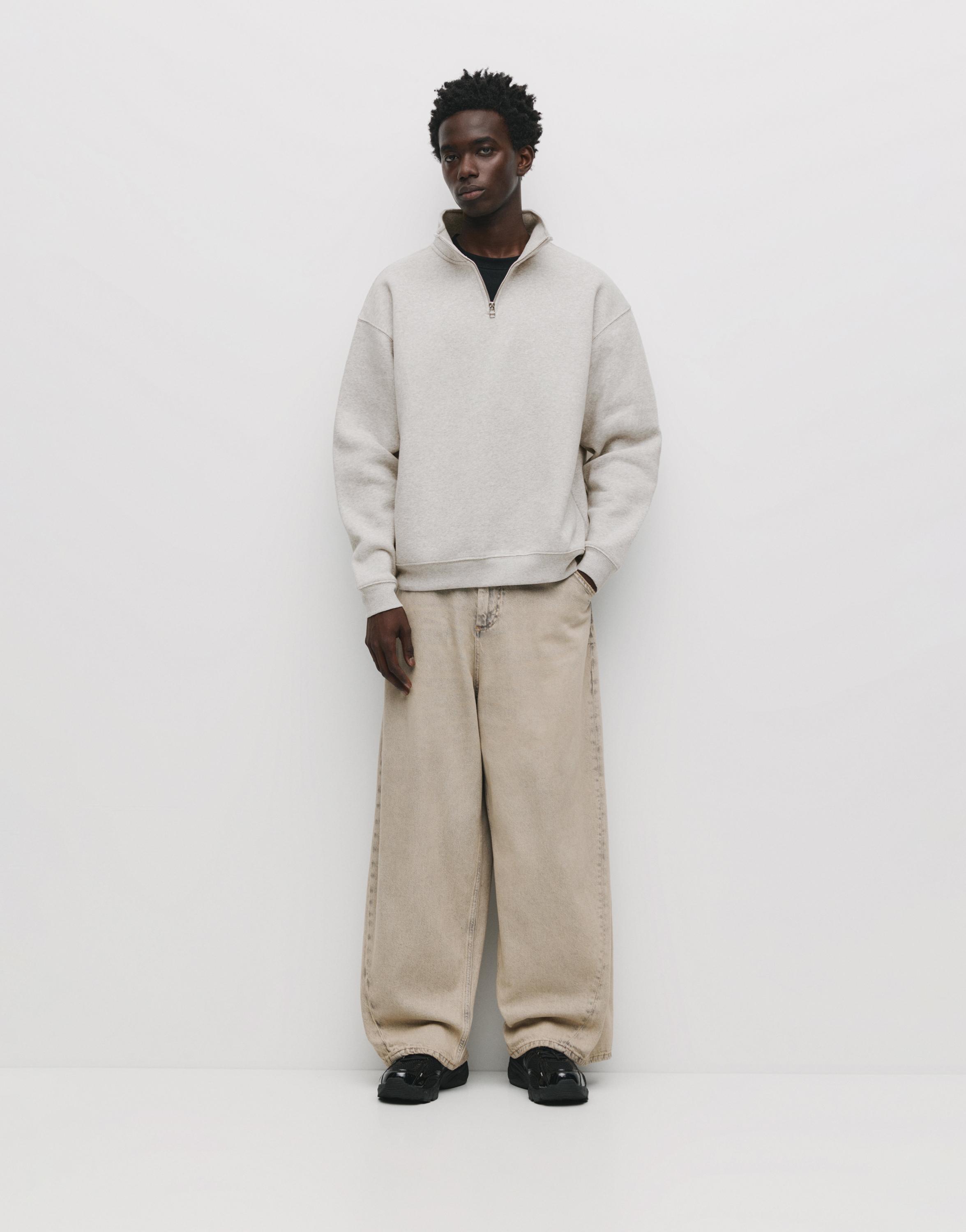 Basic quarter-zip sweatshirt — Grey marl