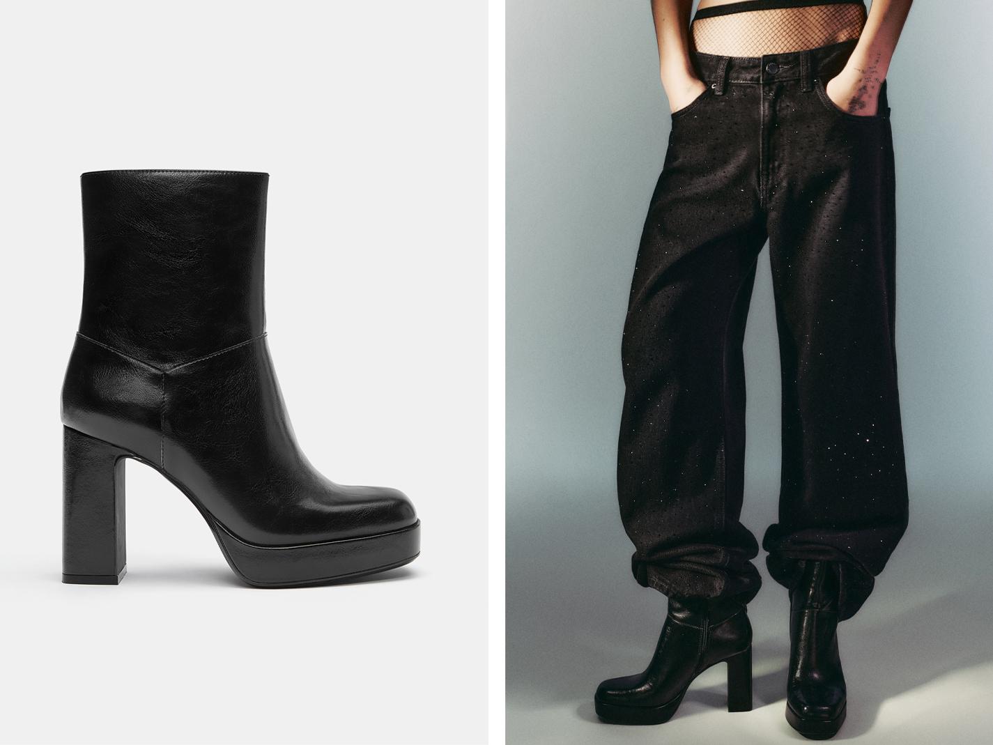Platform high-heel ankle boots — Black