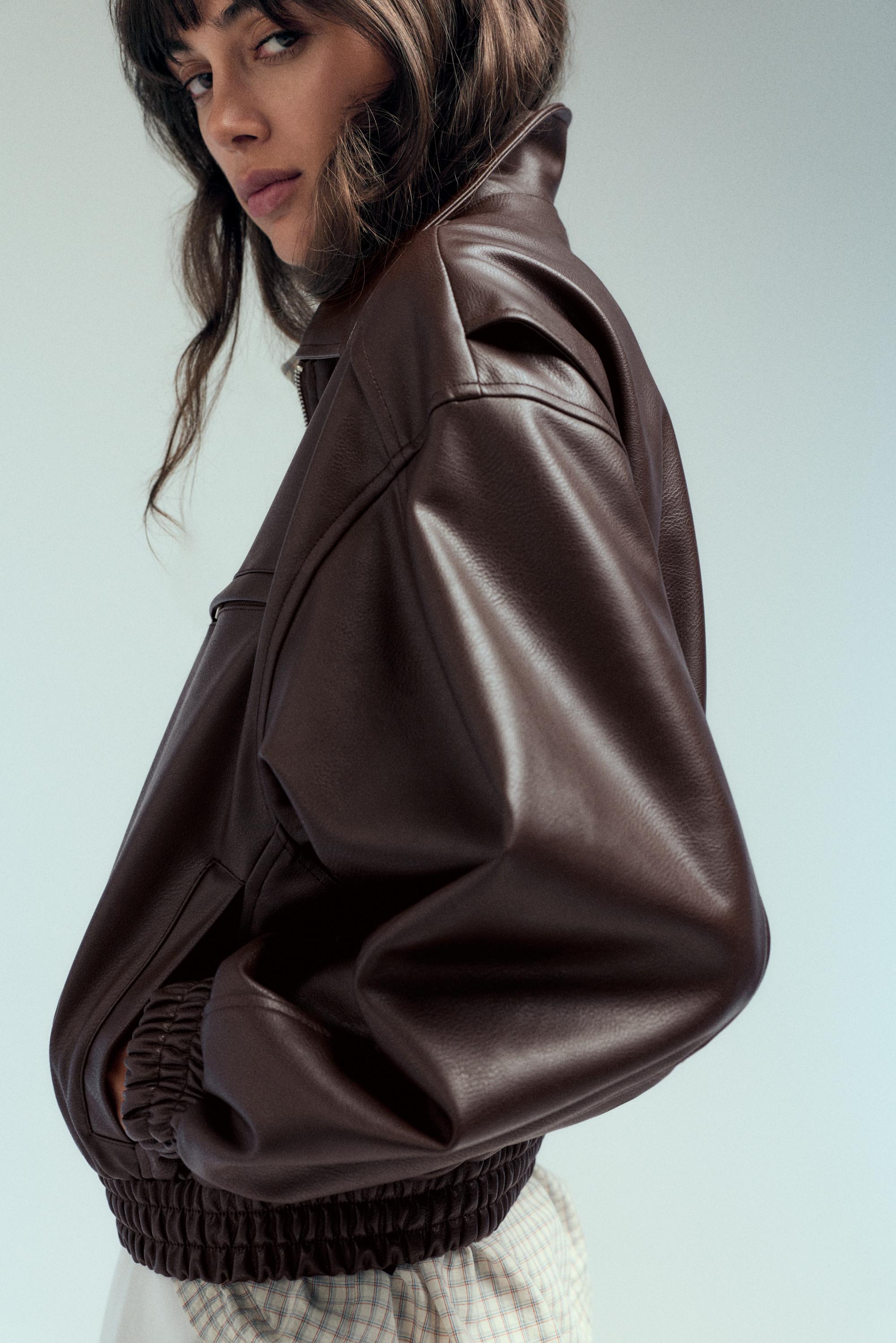 Leather effect dad jacket — Brown