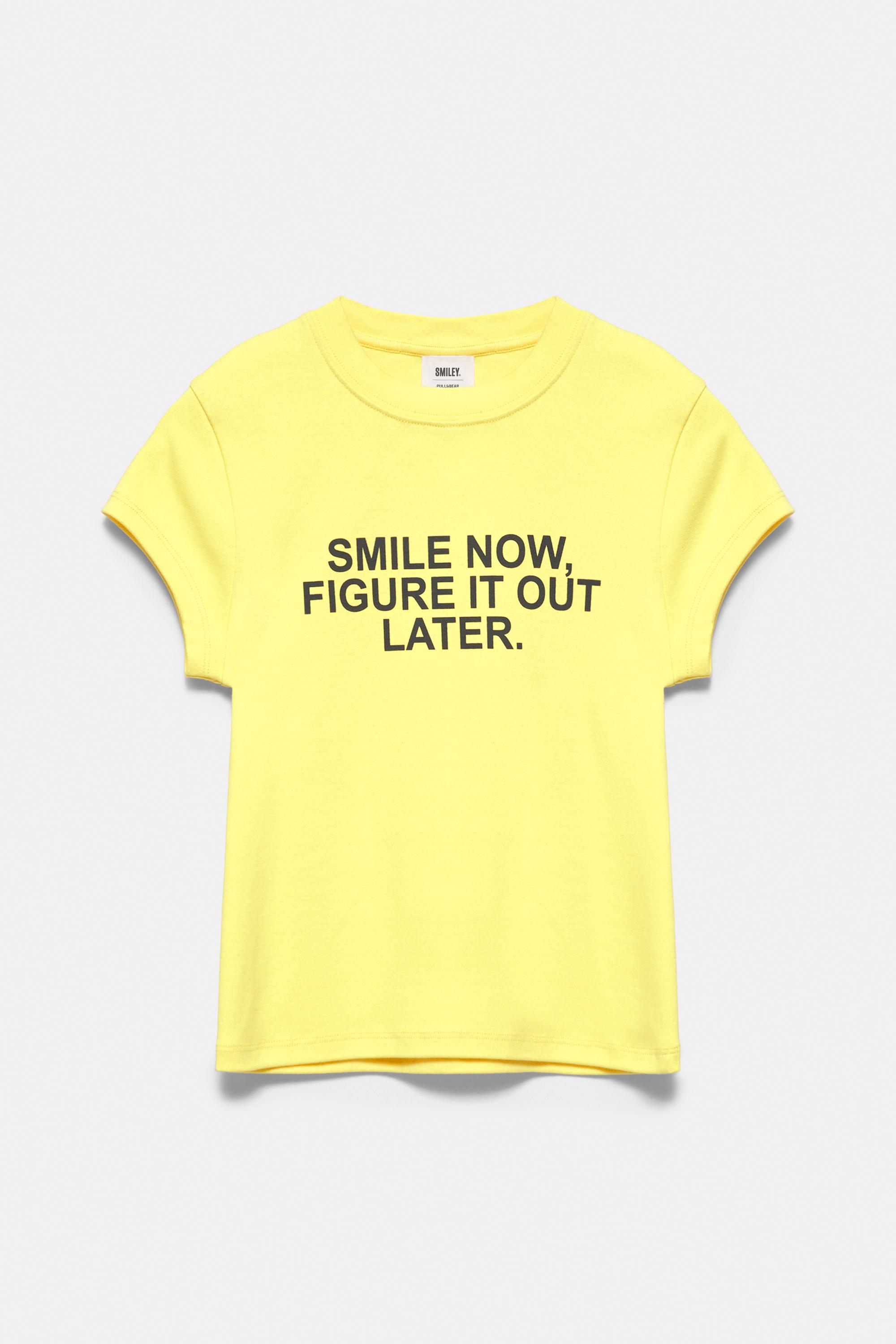 Smiley slogan T-shirt — Yellow