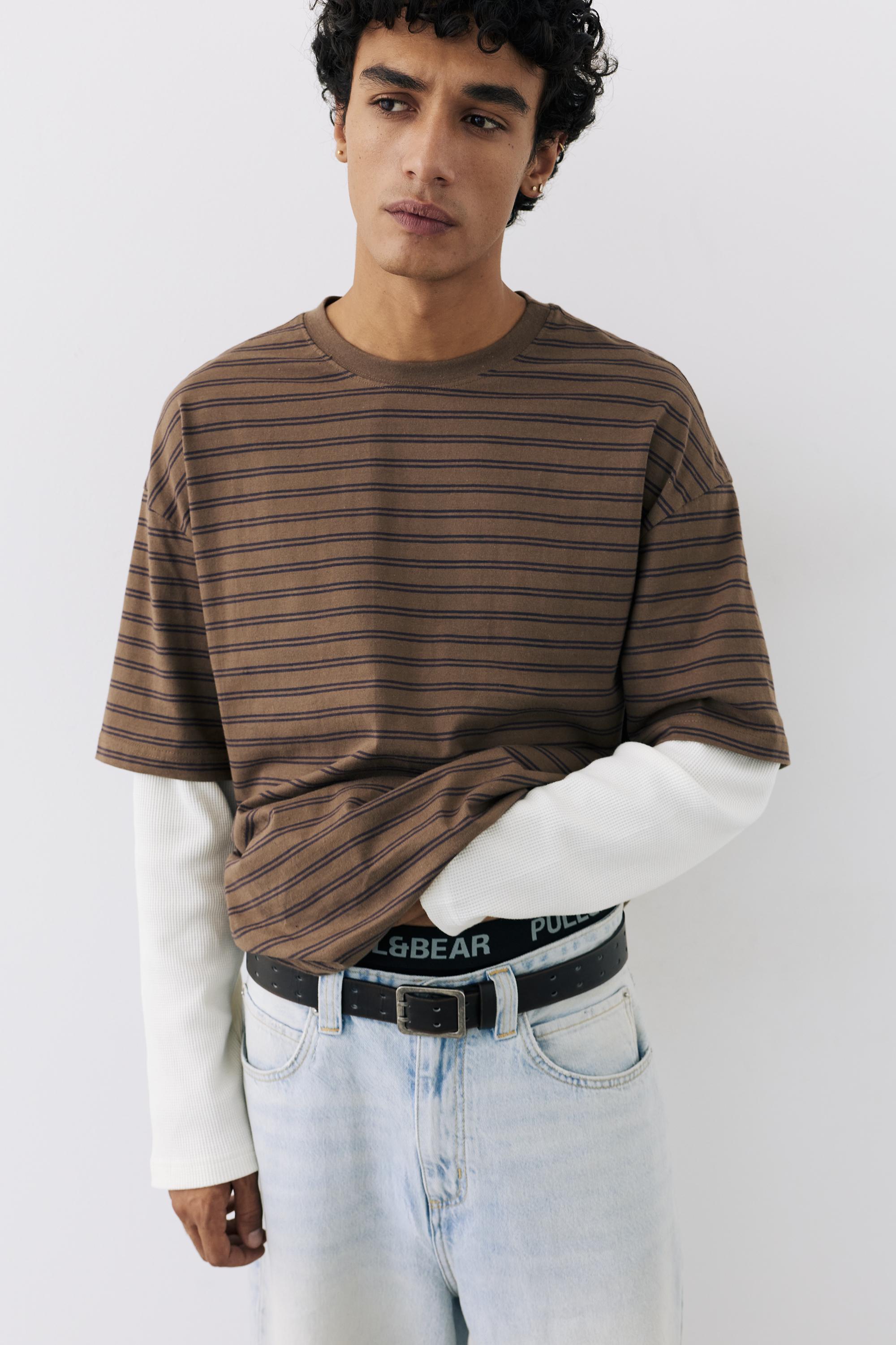 Double-layer long sleeve T-shirt — Striped