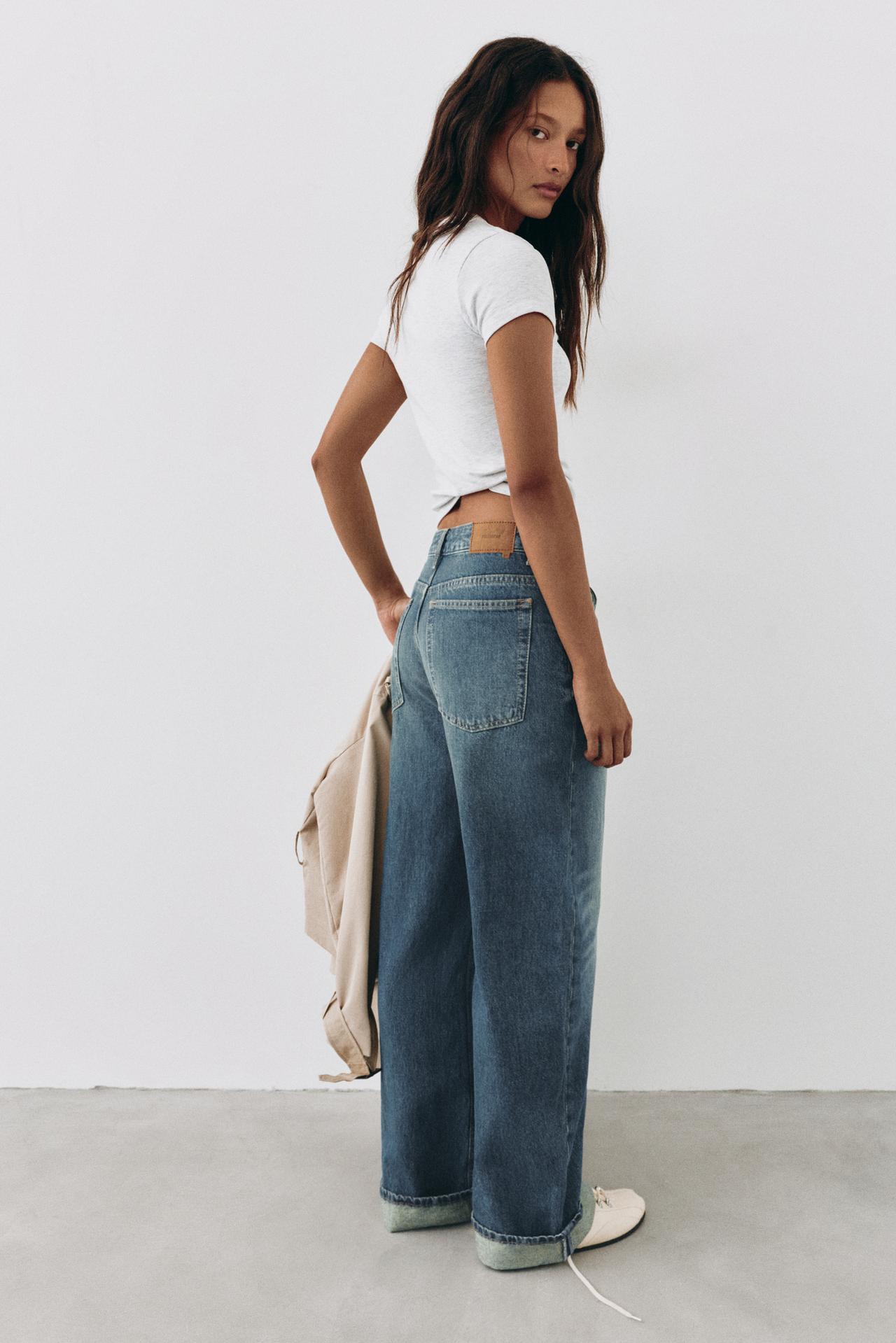 Balloon fit baggy jeans with turn-up hems — Dark blue
