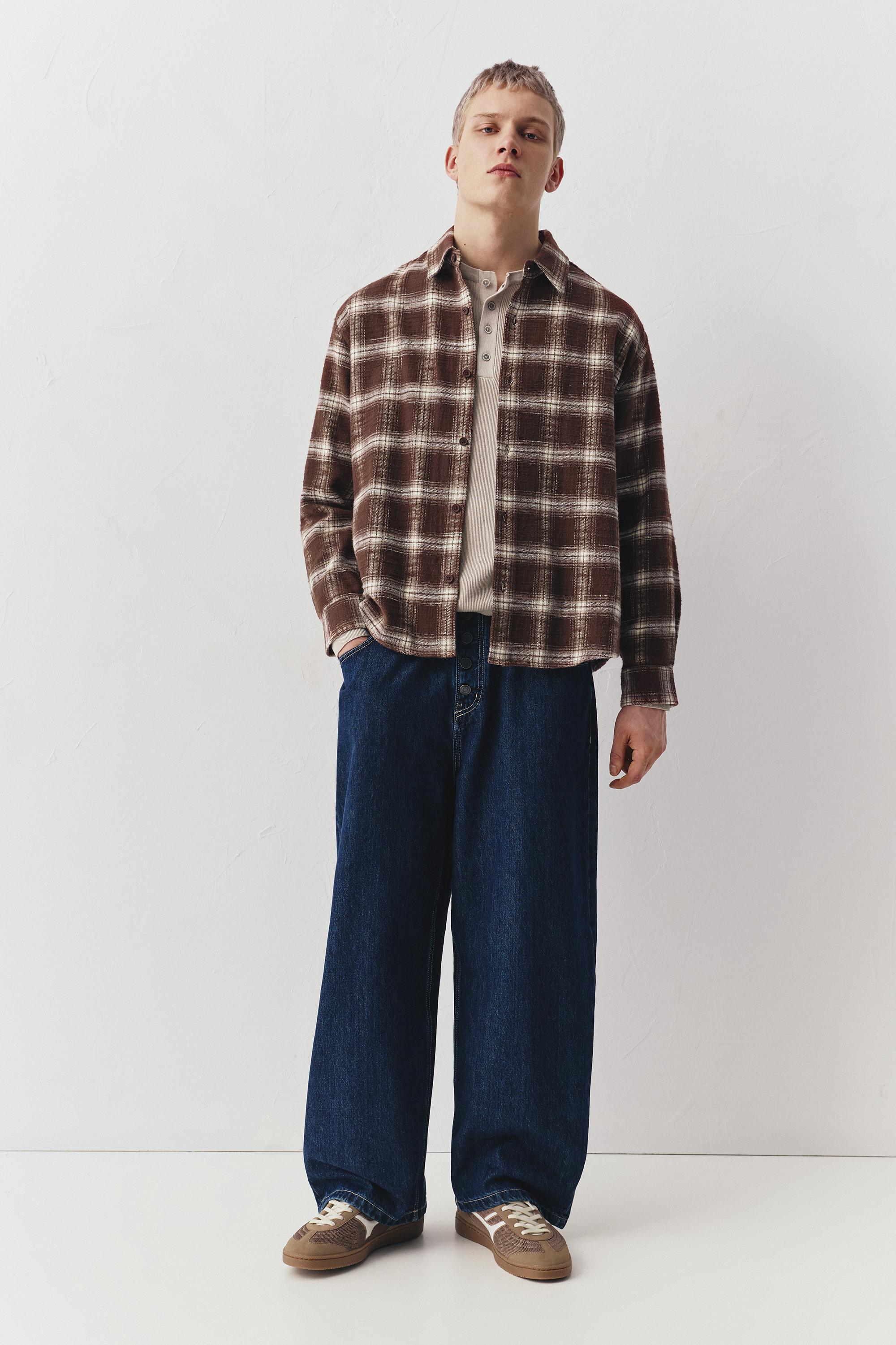 Long sleeve check shirt — Brown
