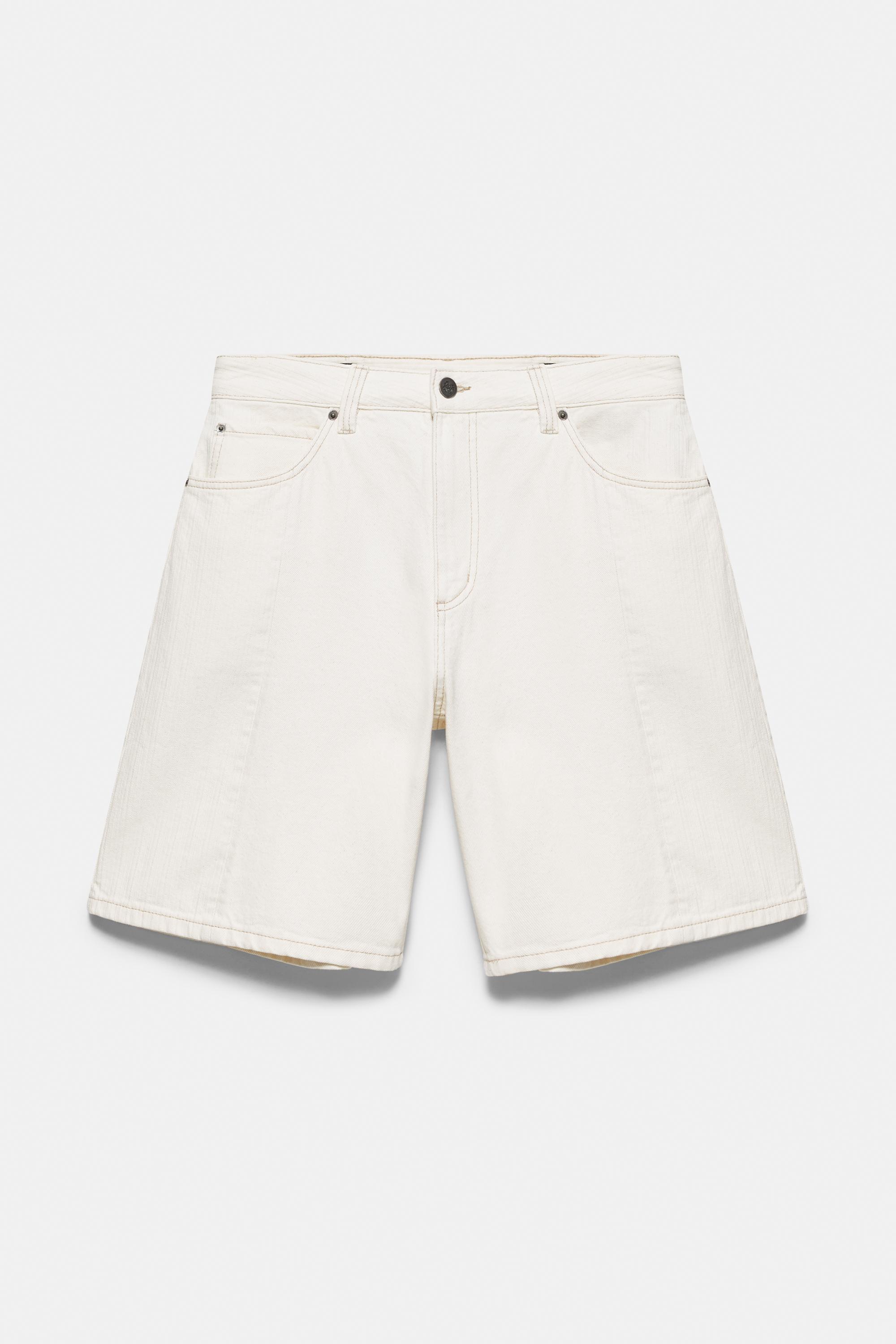 Baggy relaxed denim Bermuda shorts — White