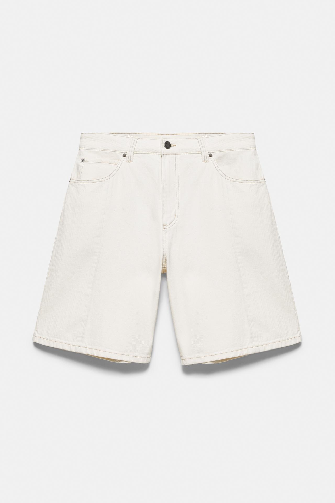 Baggy relaxed denim Bermuda shorts — White