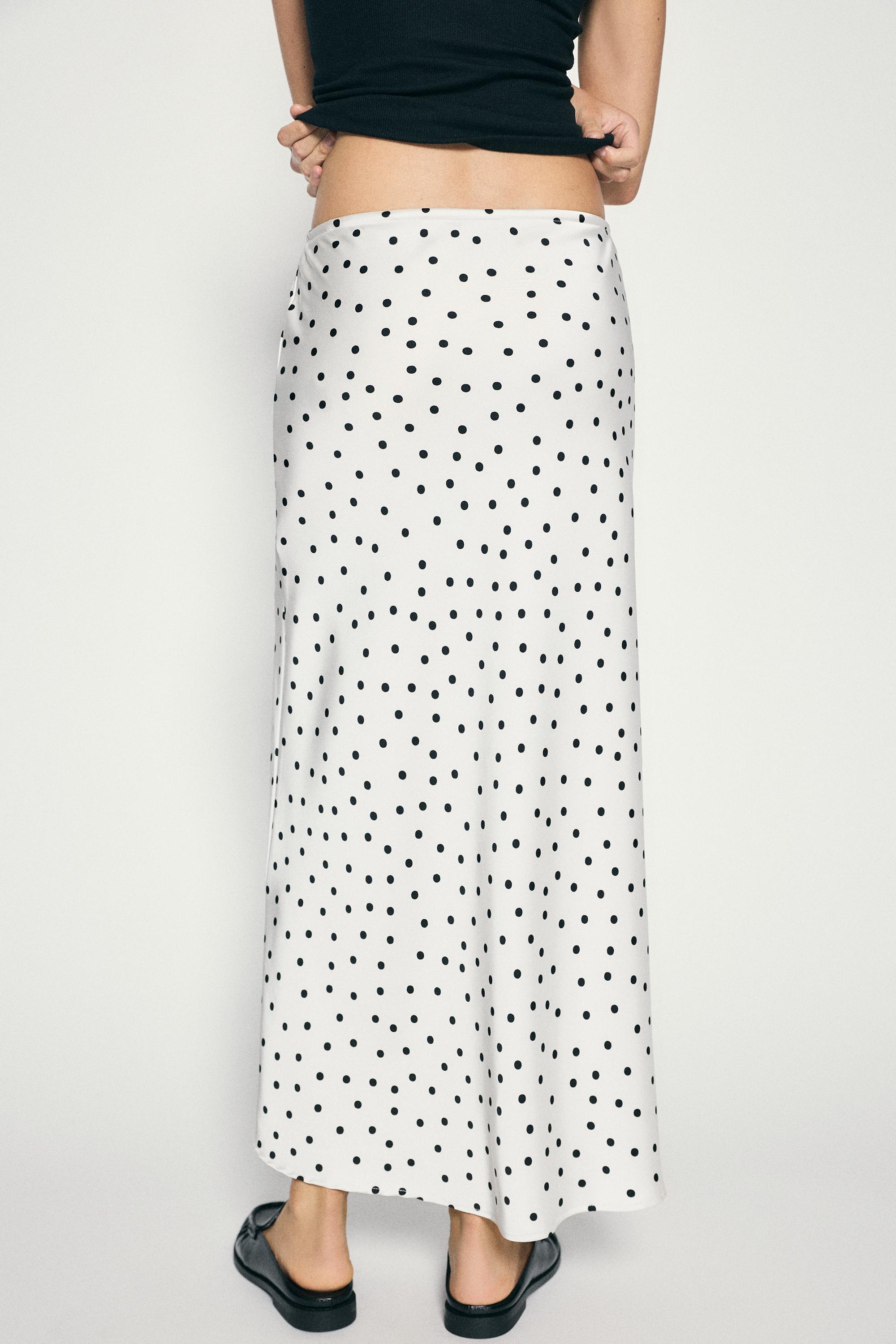 Satin drawstring midi skirt — Ecru/Black