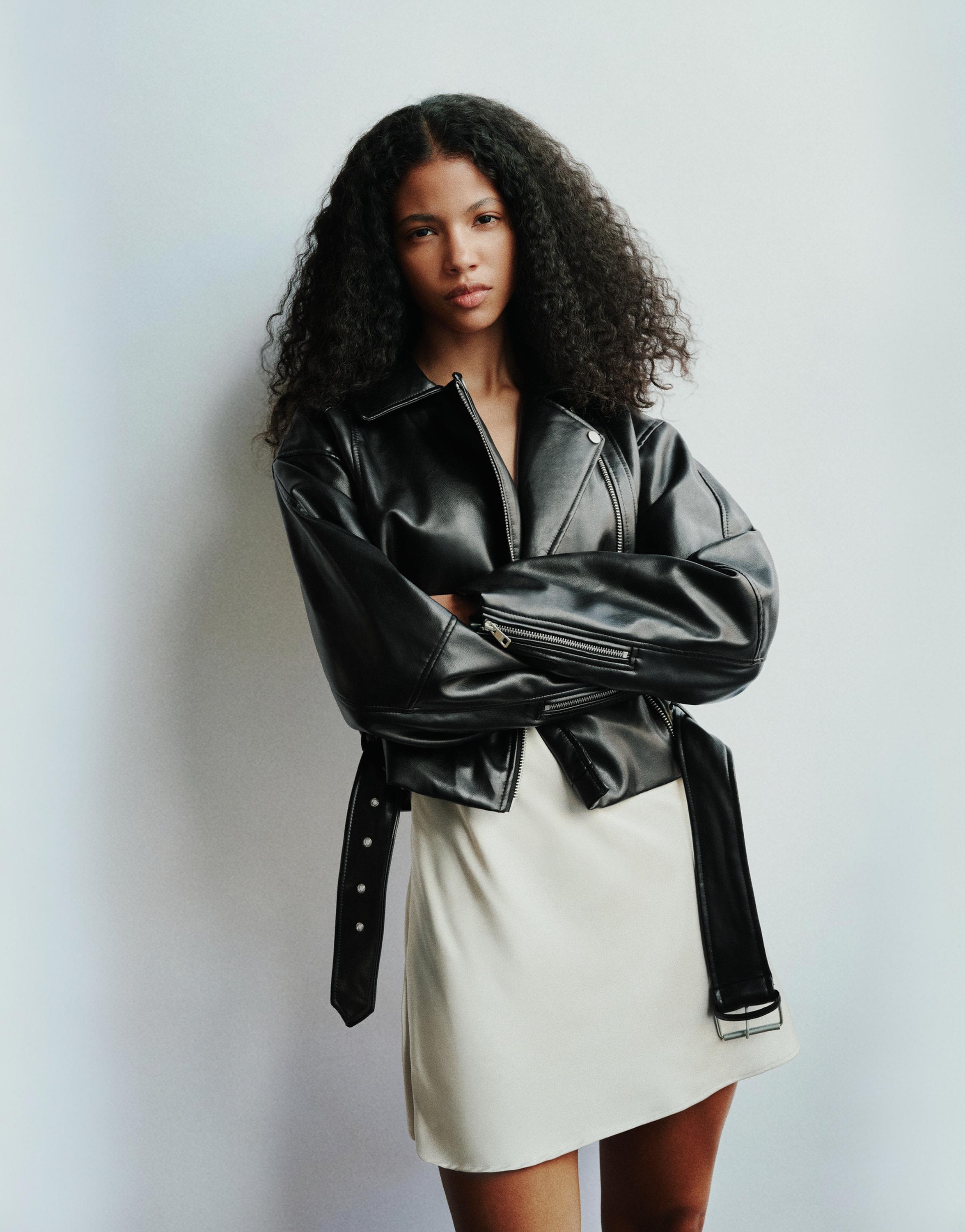 Leather effect biker jacket — Black