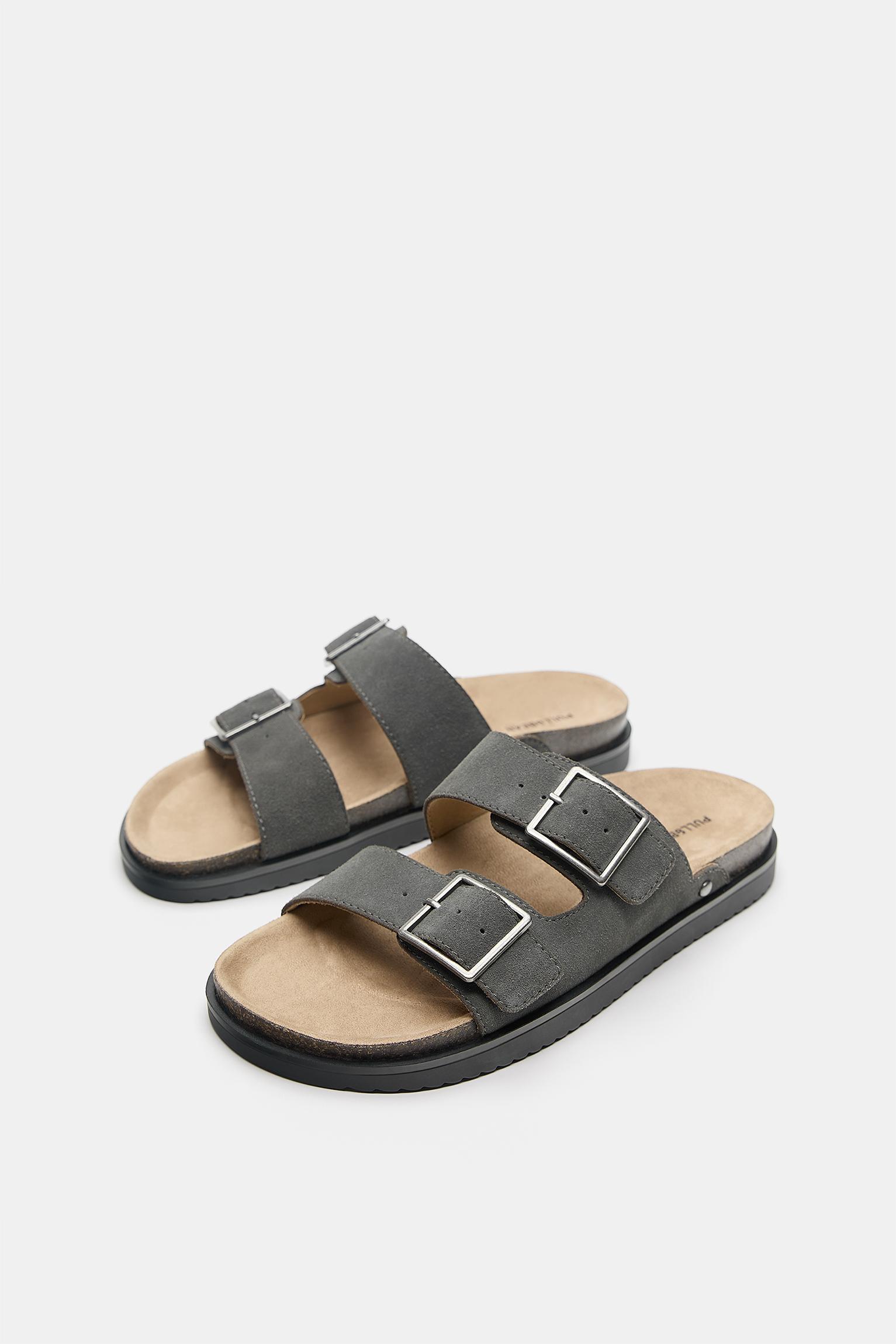 Leather buckle sandals — Grey