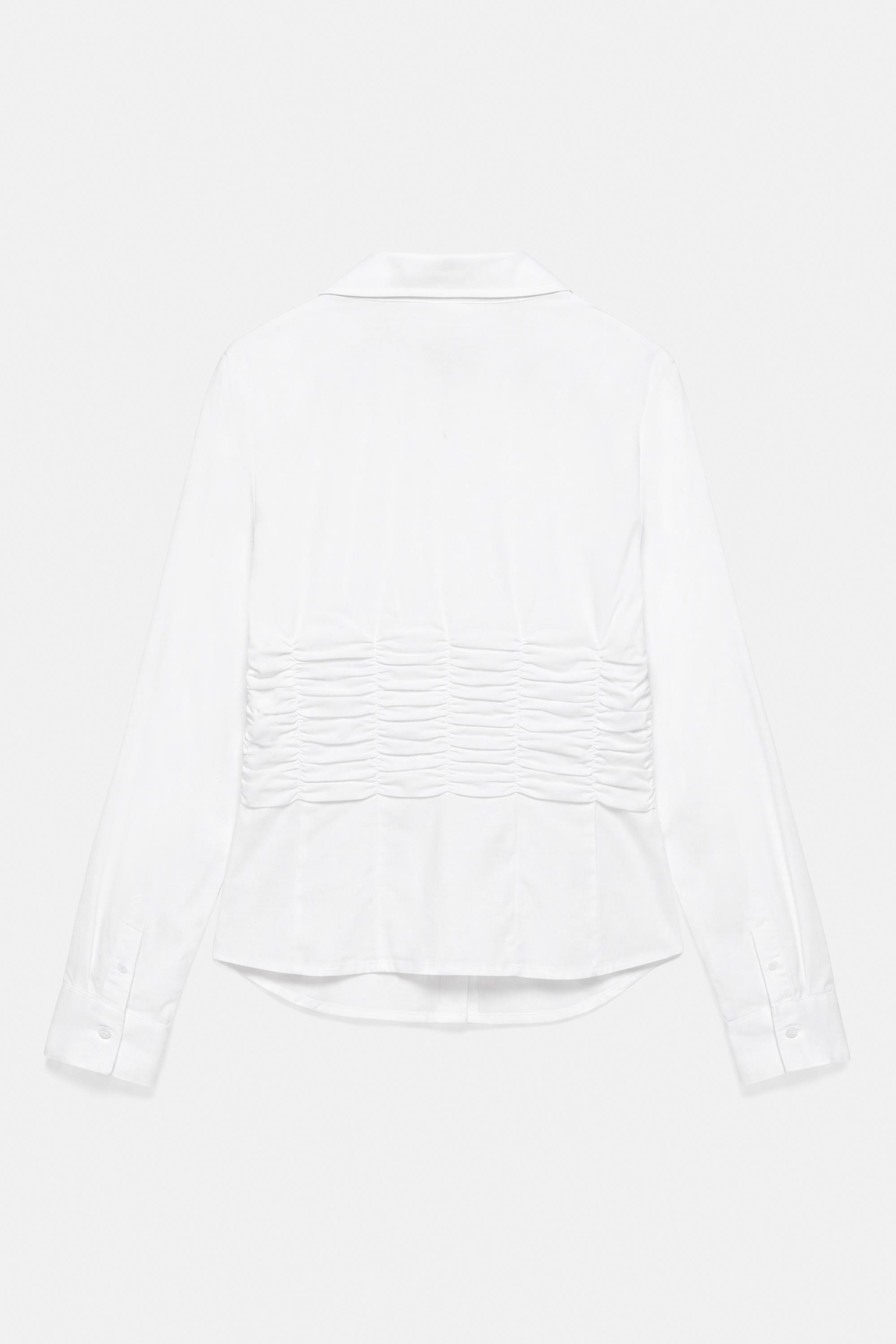 Fitted gathered poplin shirt — White