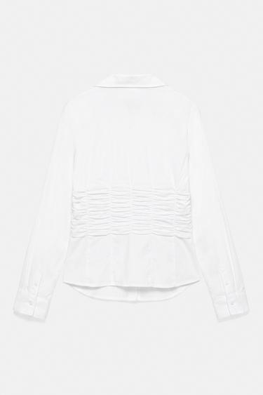 Fitted gathered poplin shirt — White 5