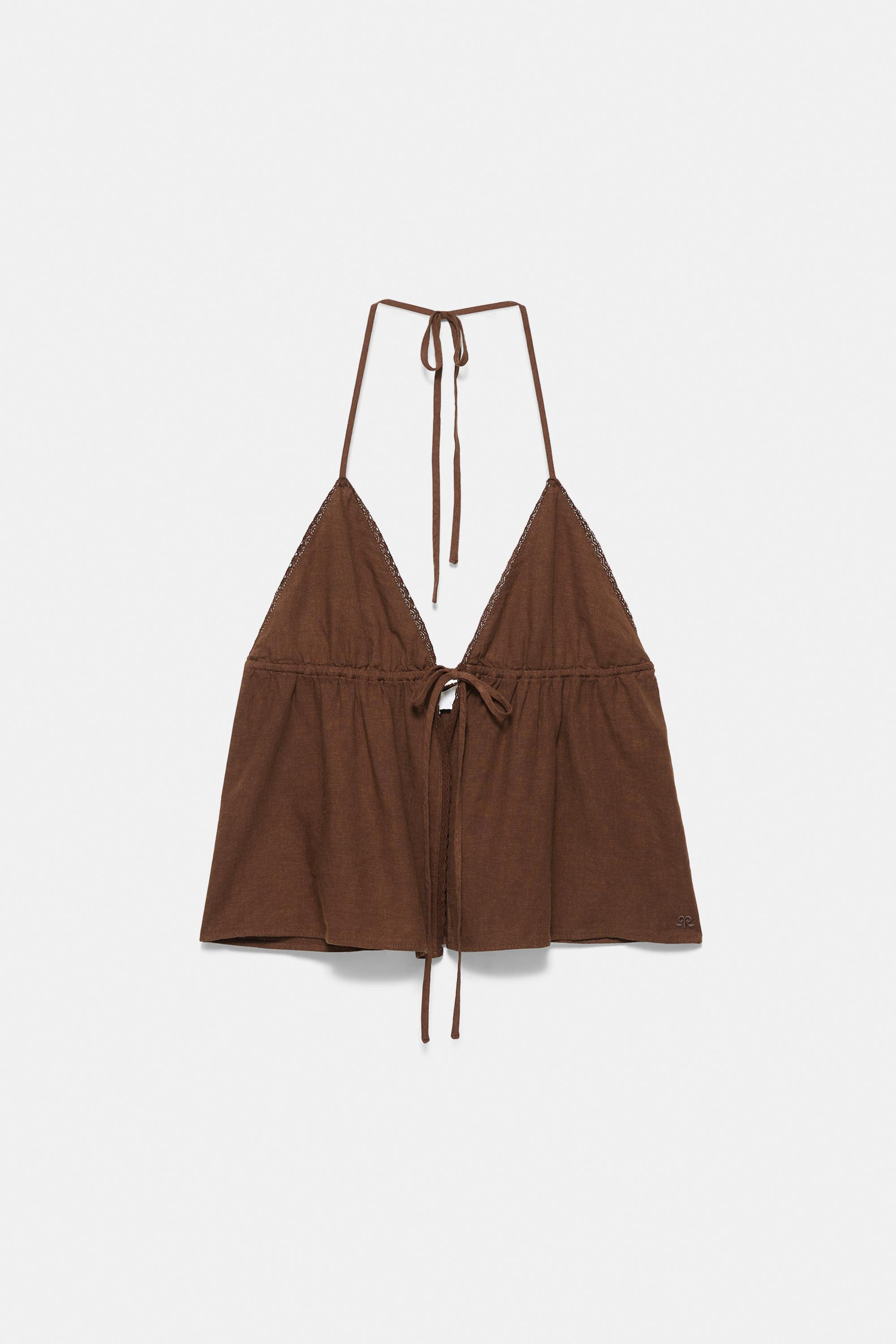 Linen blend halter top — Chocolate