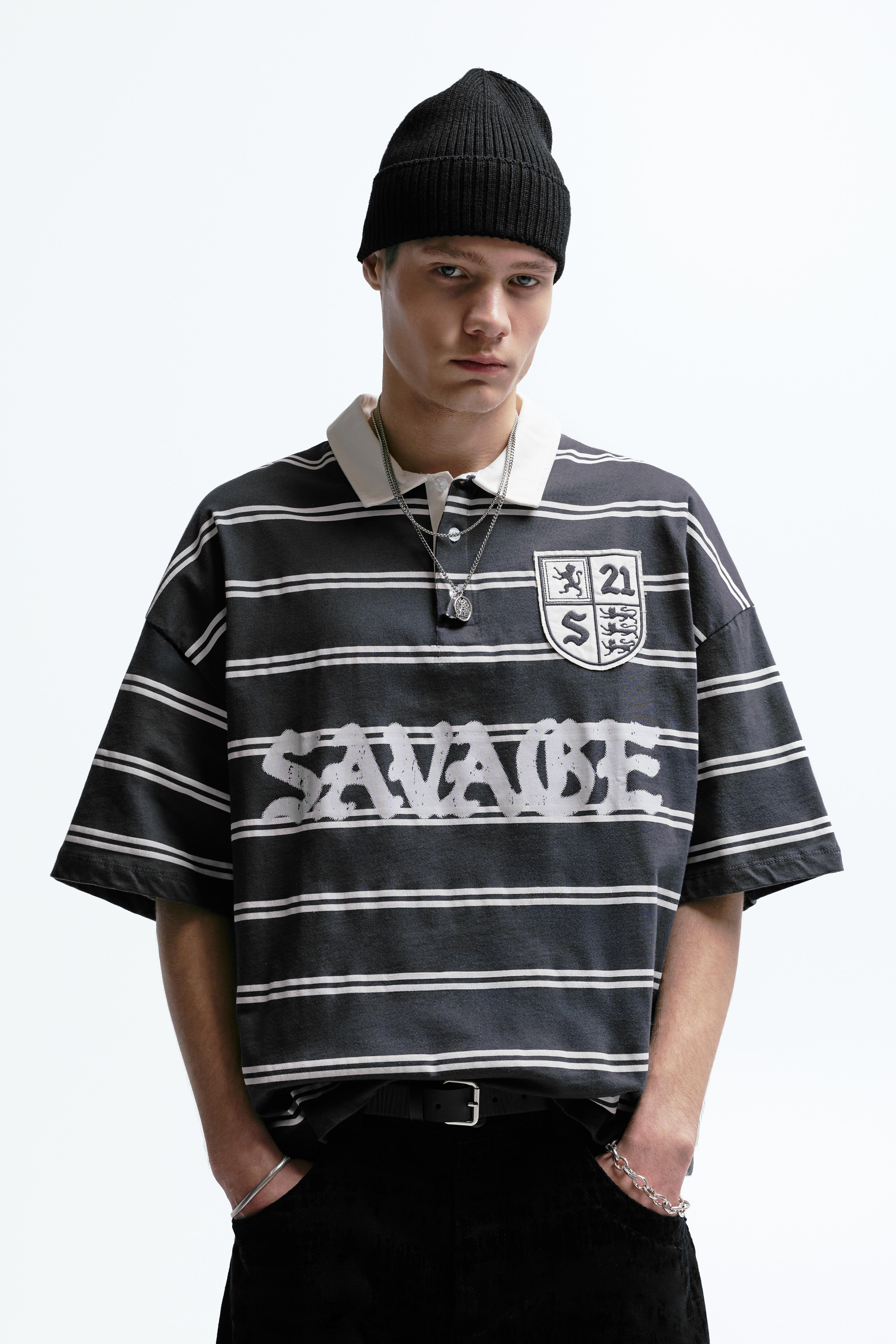 21 Savage çizgili polo t-shirt - Görsel 11