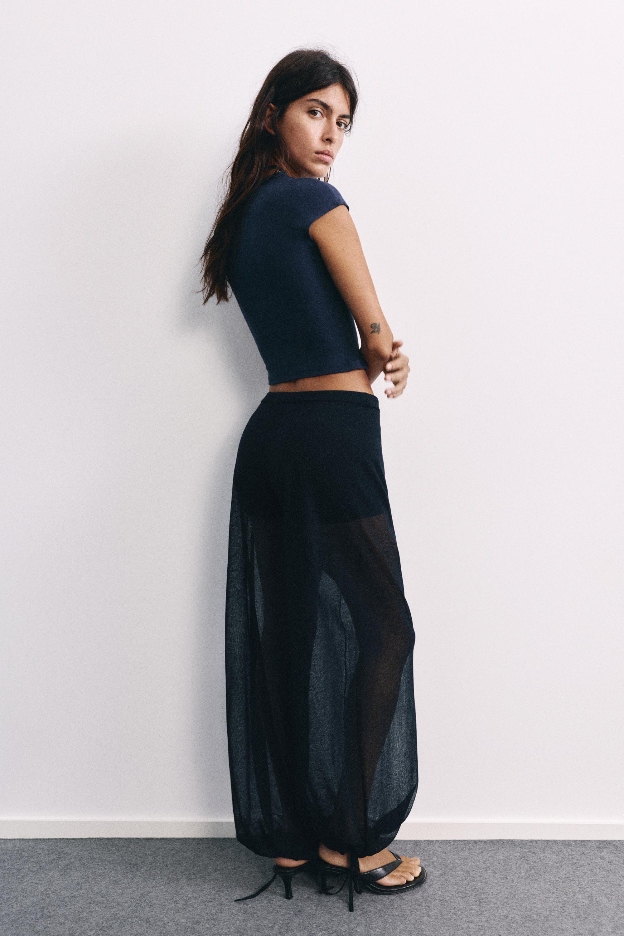 Semi-sheer sarouel trousers — Navy