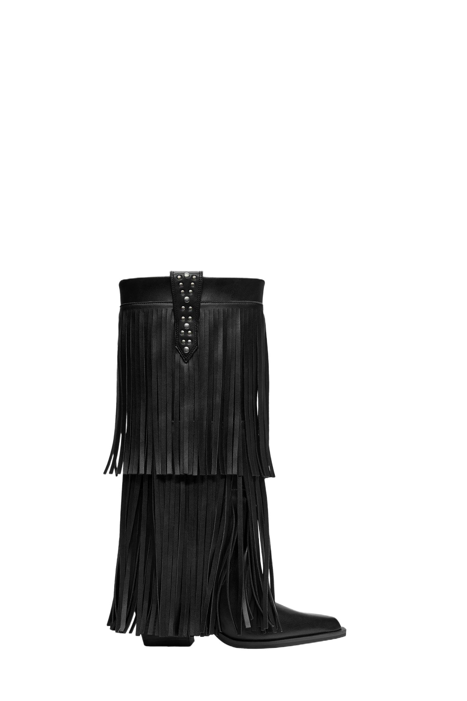 Fringed cowboy boots — Black