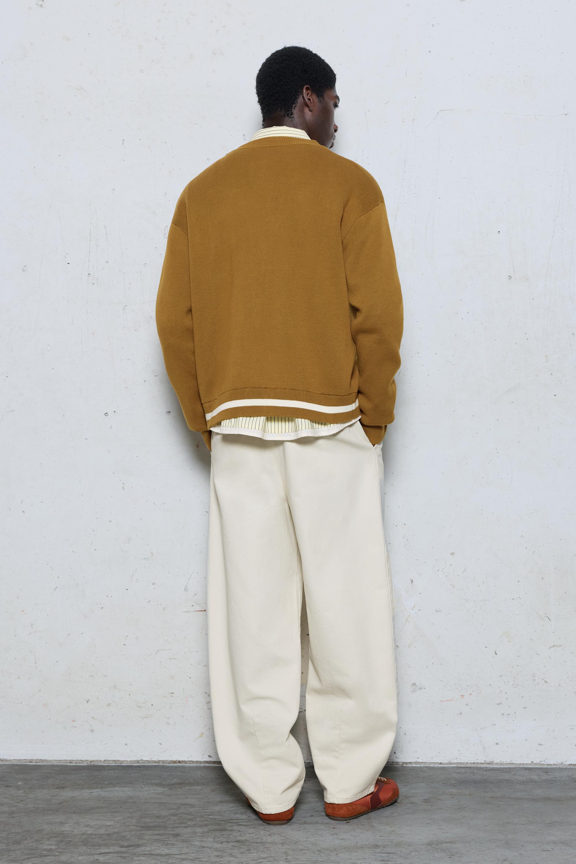 Embroidered varsity cardigan — Tobacco brown