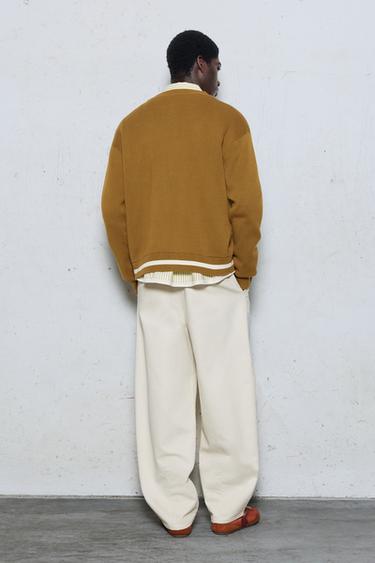 Embroidered varsity cardigan — Tobacco brown 3