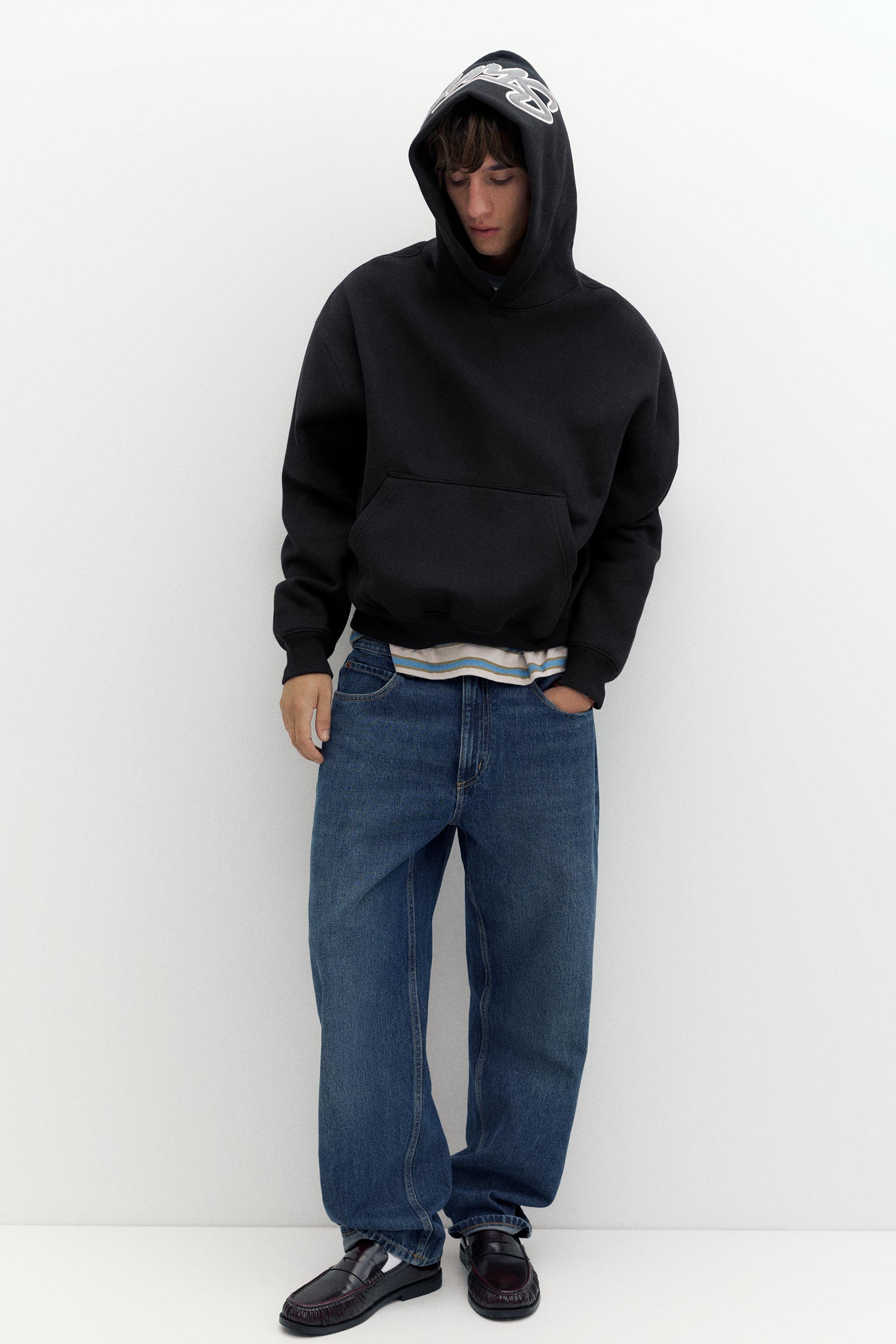 STWD boxy-fit logo hoodie — Black