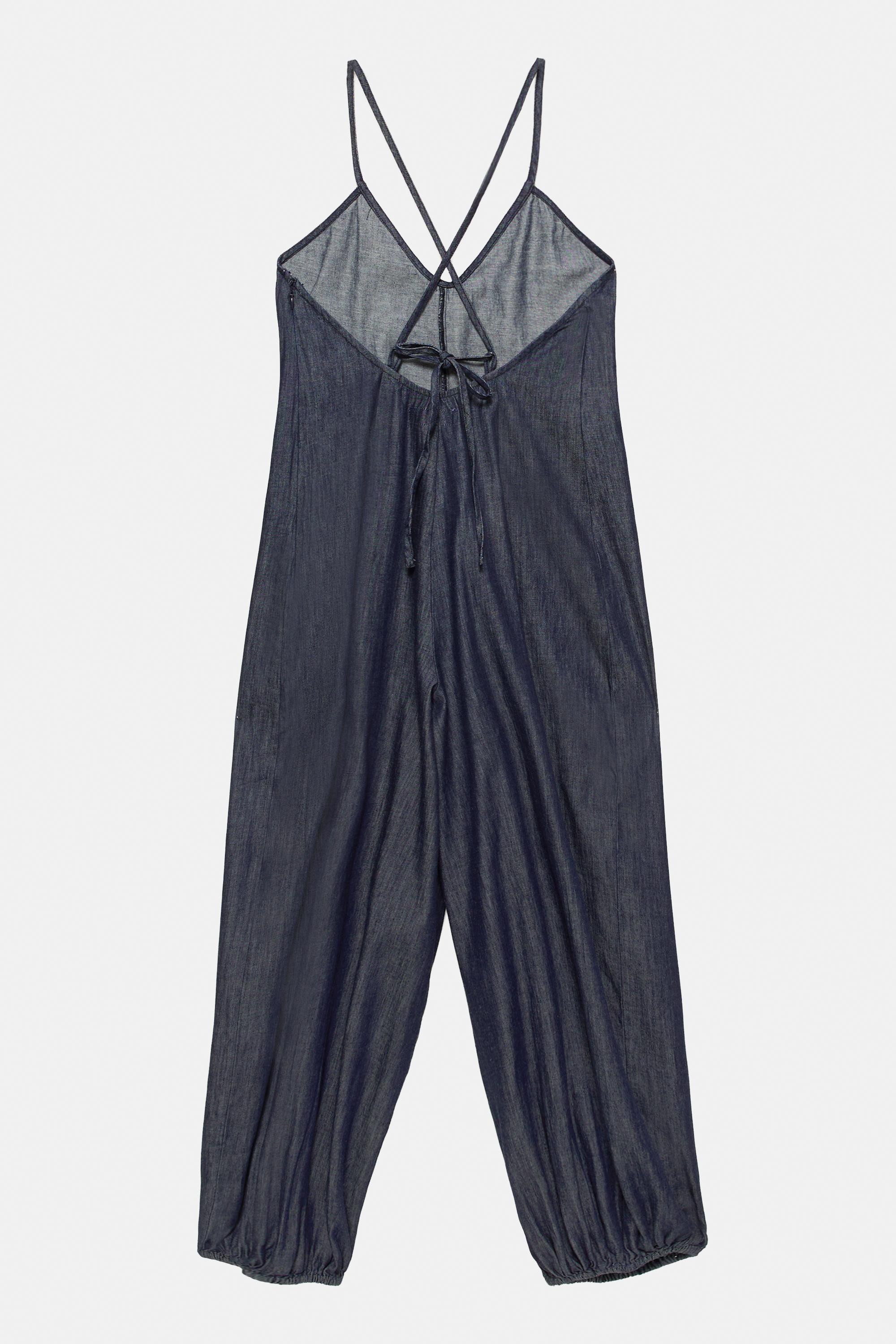 Denim jumpsuit with straps