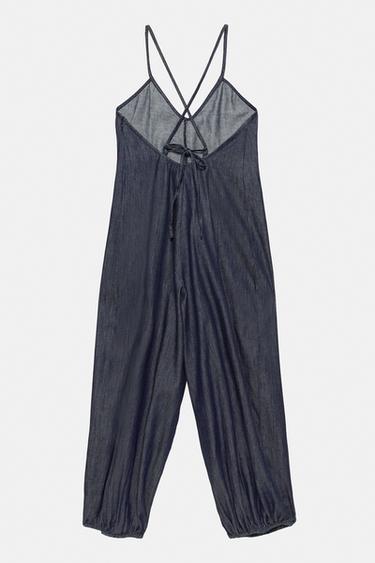 Denim jumpsuit with straps — Navy 6