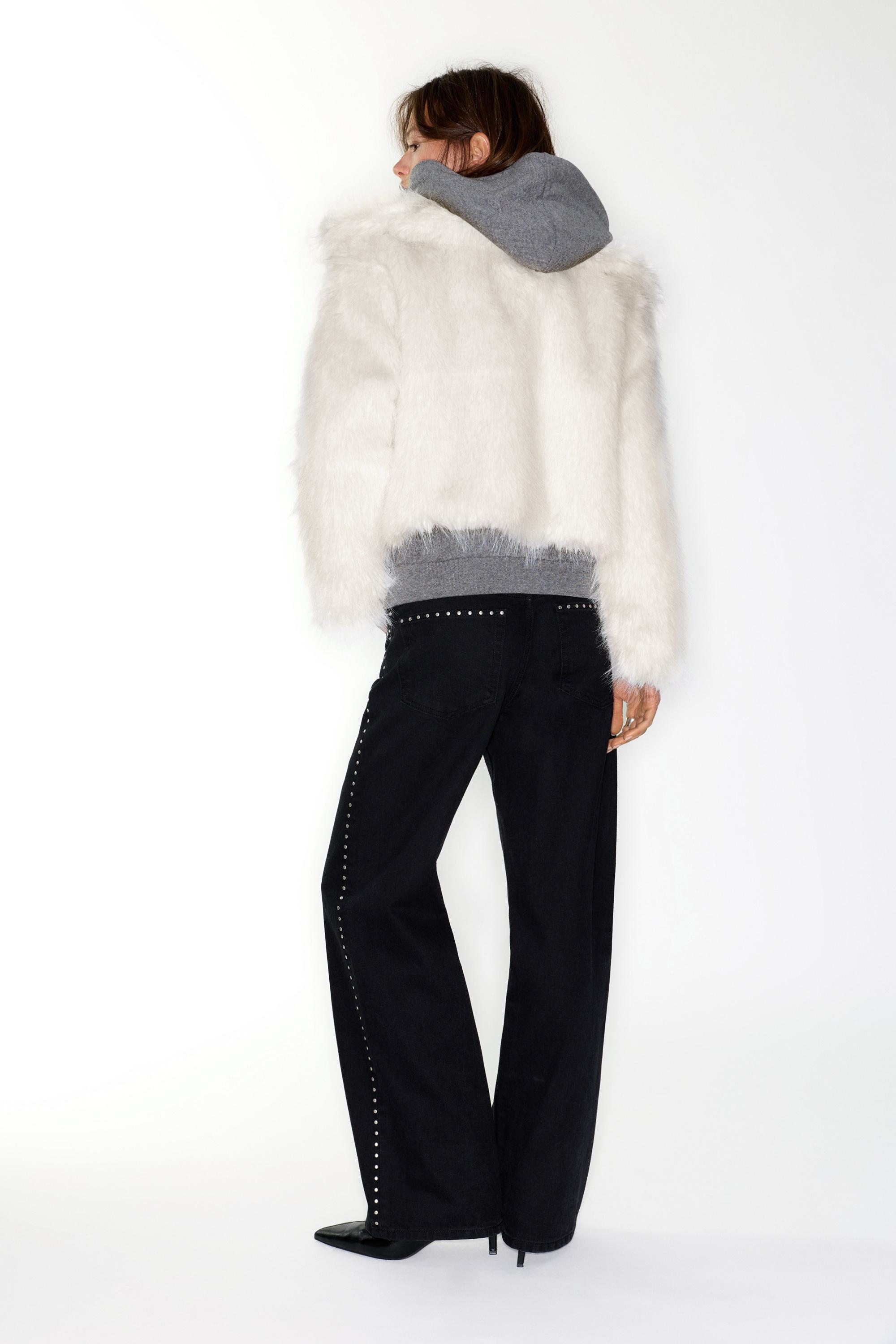 White faux fur jacket — Ecru