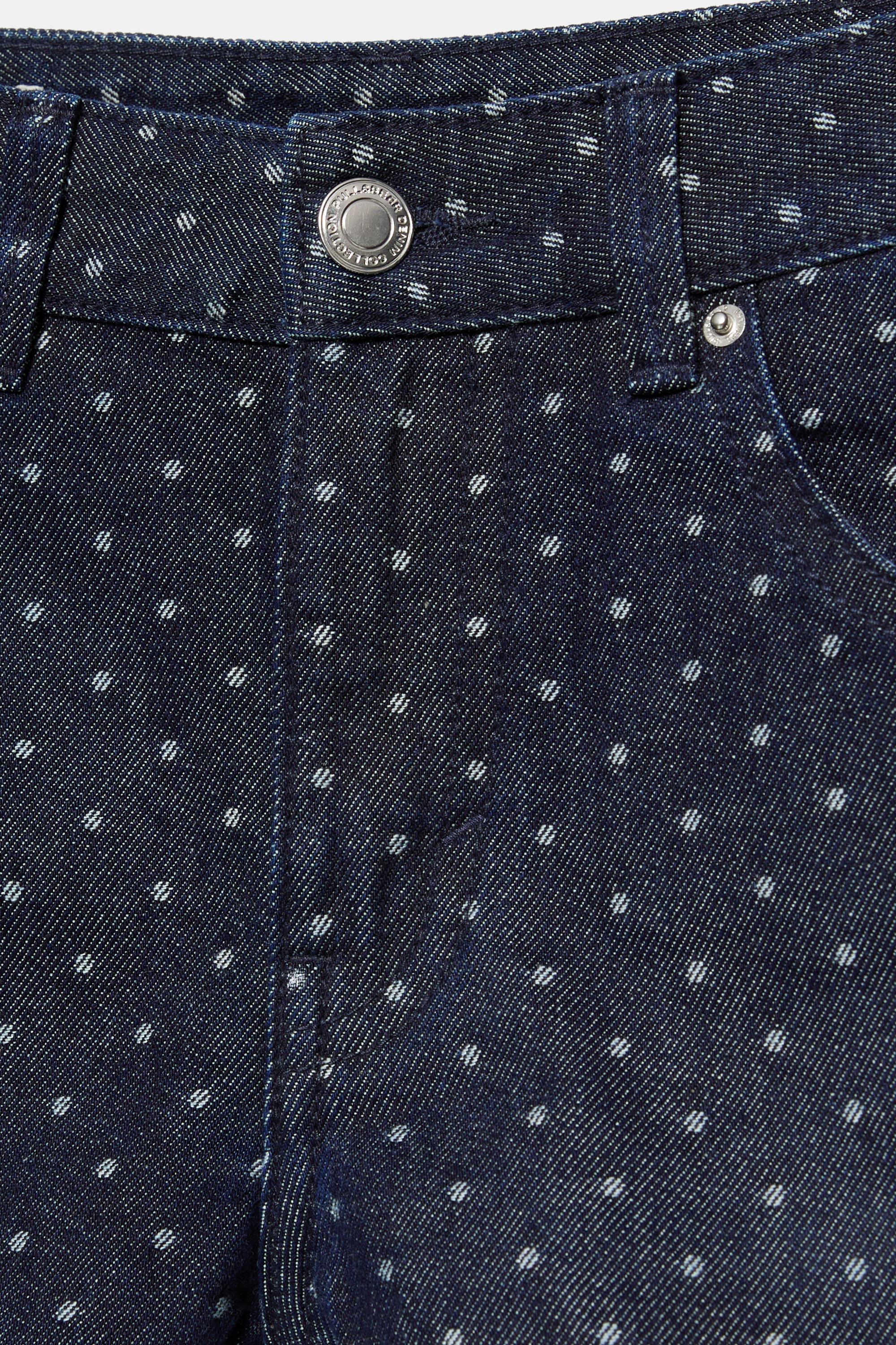 Polka dot denim mini shorts — Navy
