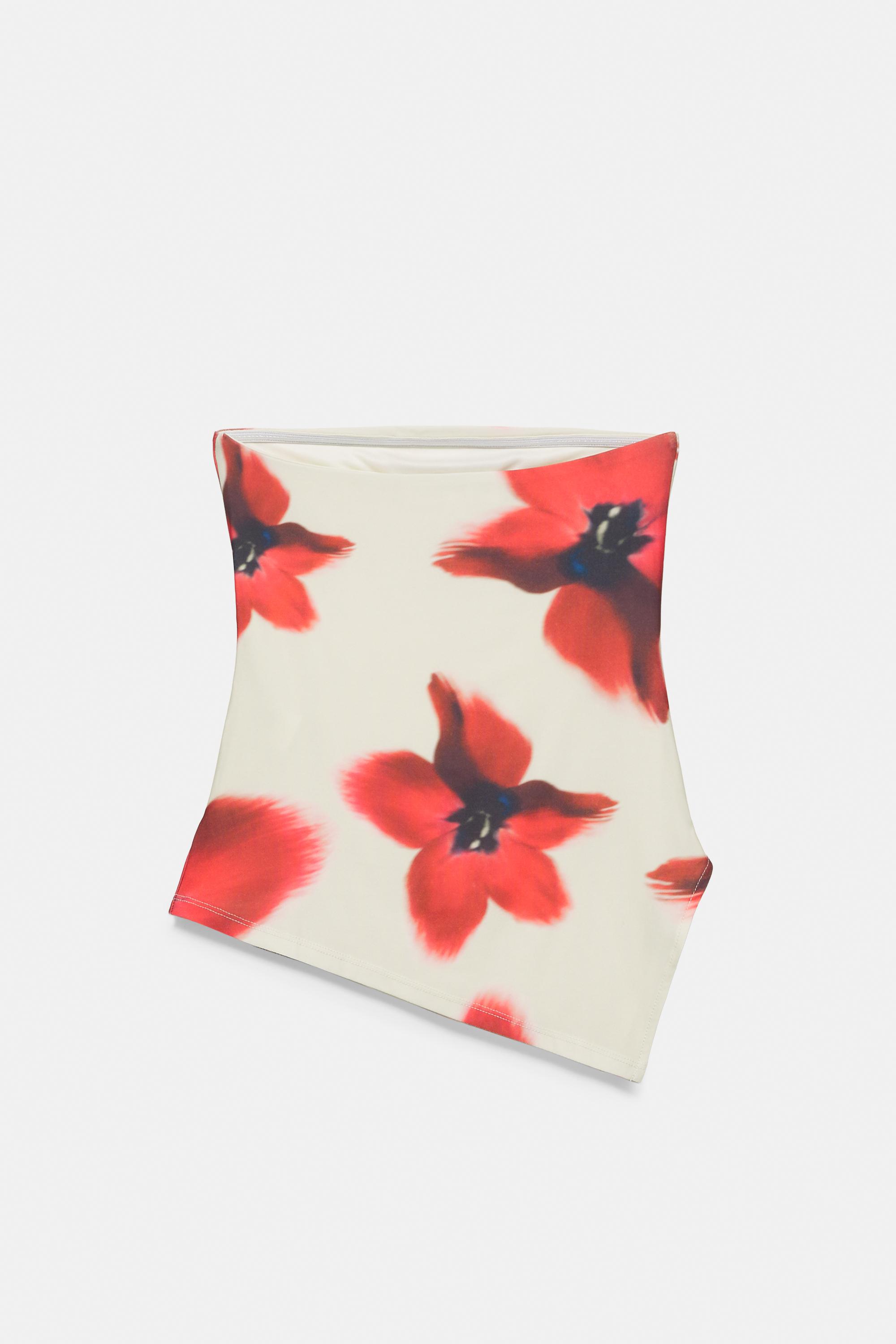 Floral bandeau top — Ecru/Red