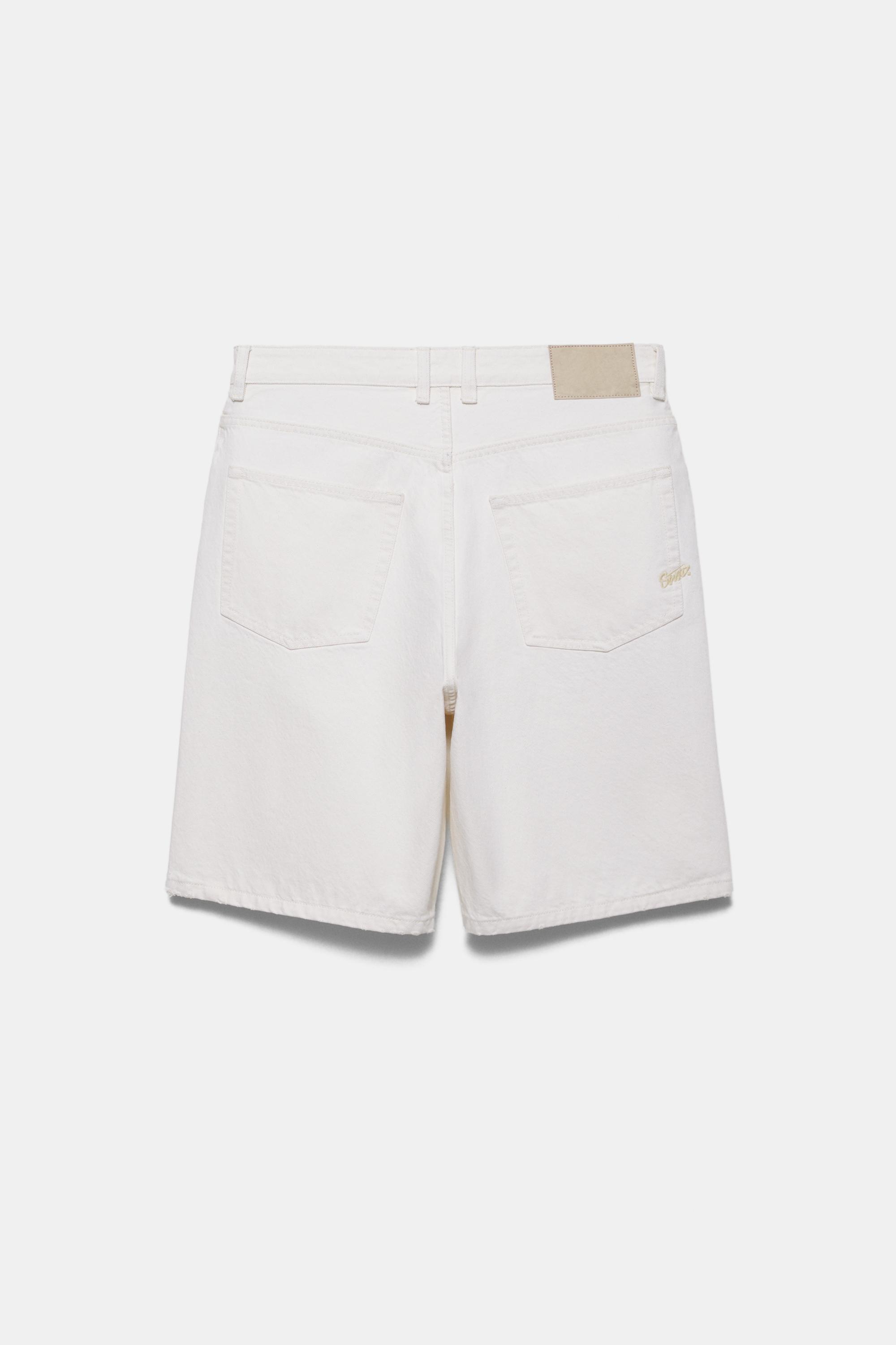Baggy denim Bermuda shorts — Ecru