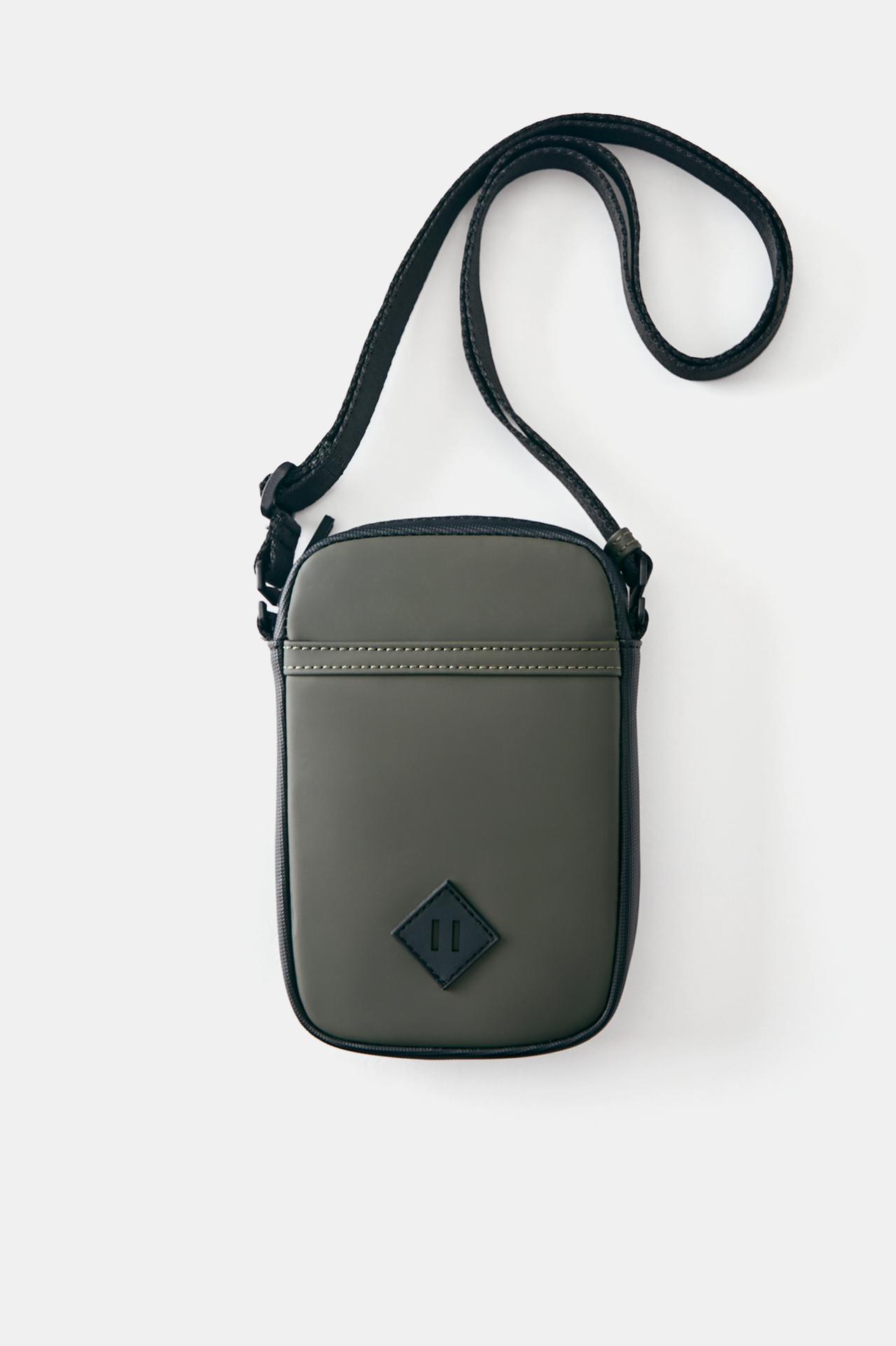 Rubberised crossbody bag — Khaki