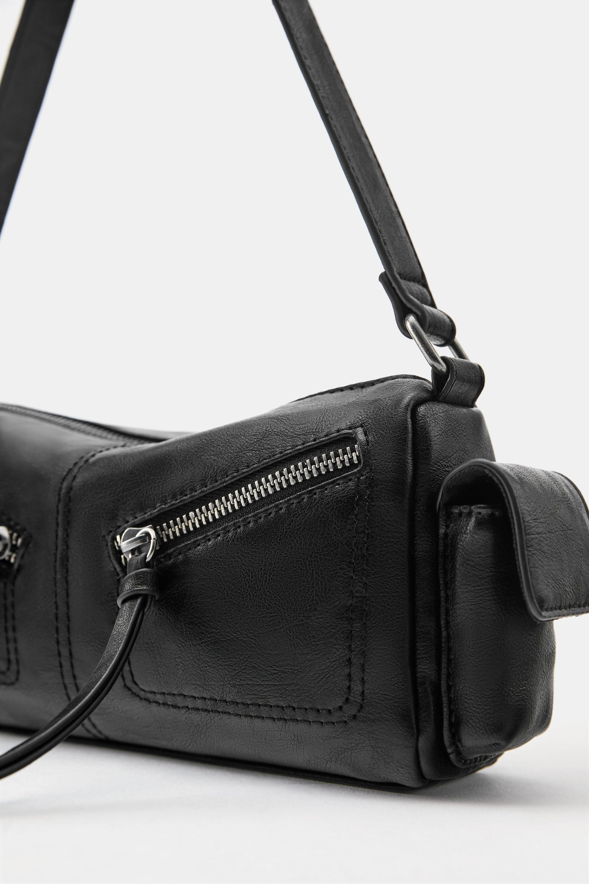 Multi-pocket zip shoulder bag — Black