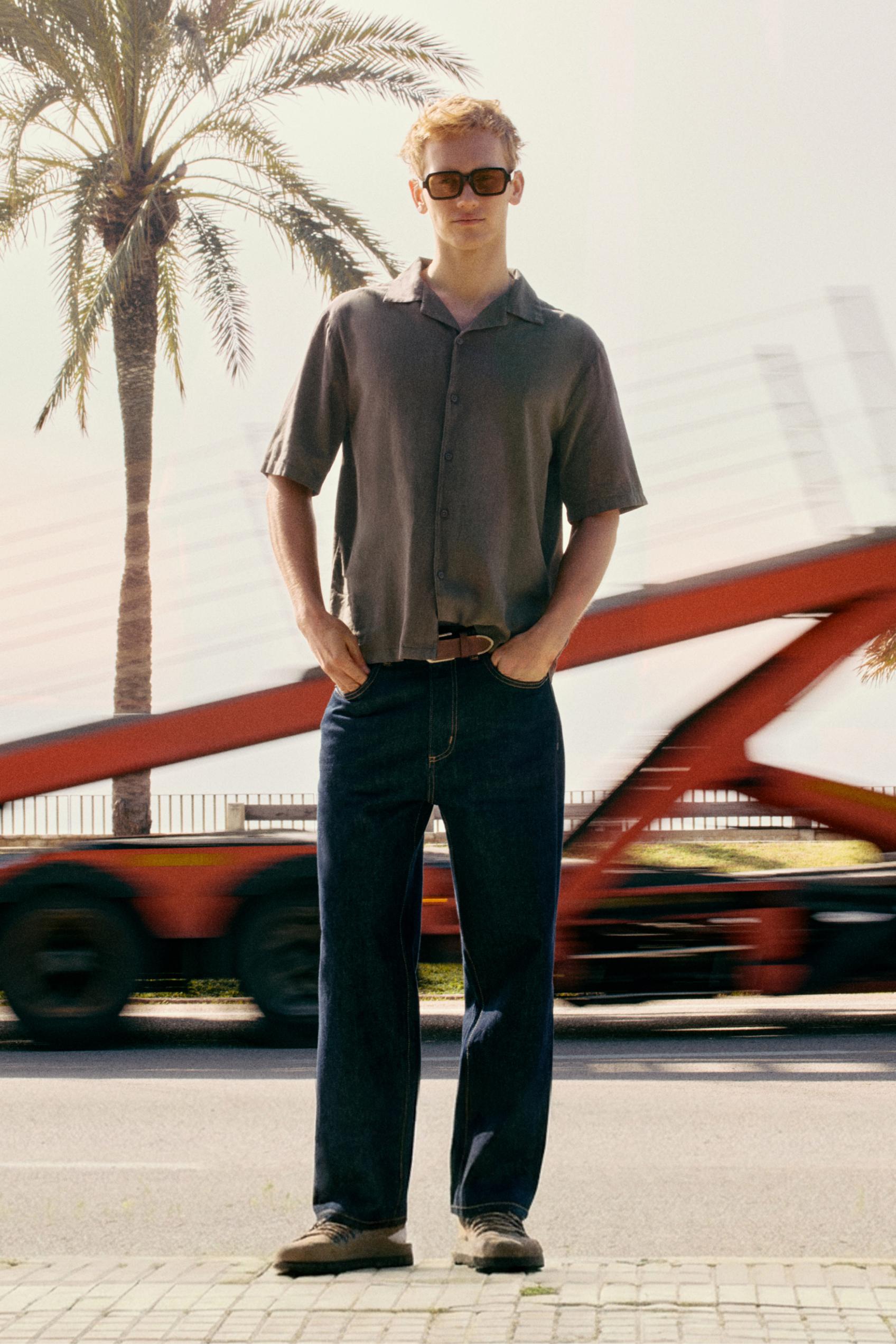 Short sleeve linen blend shirt — Chocolate
