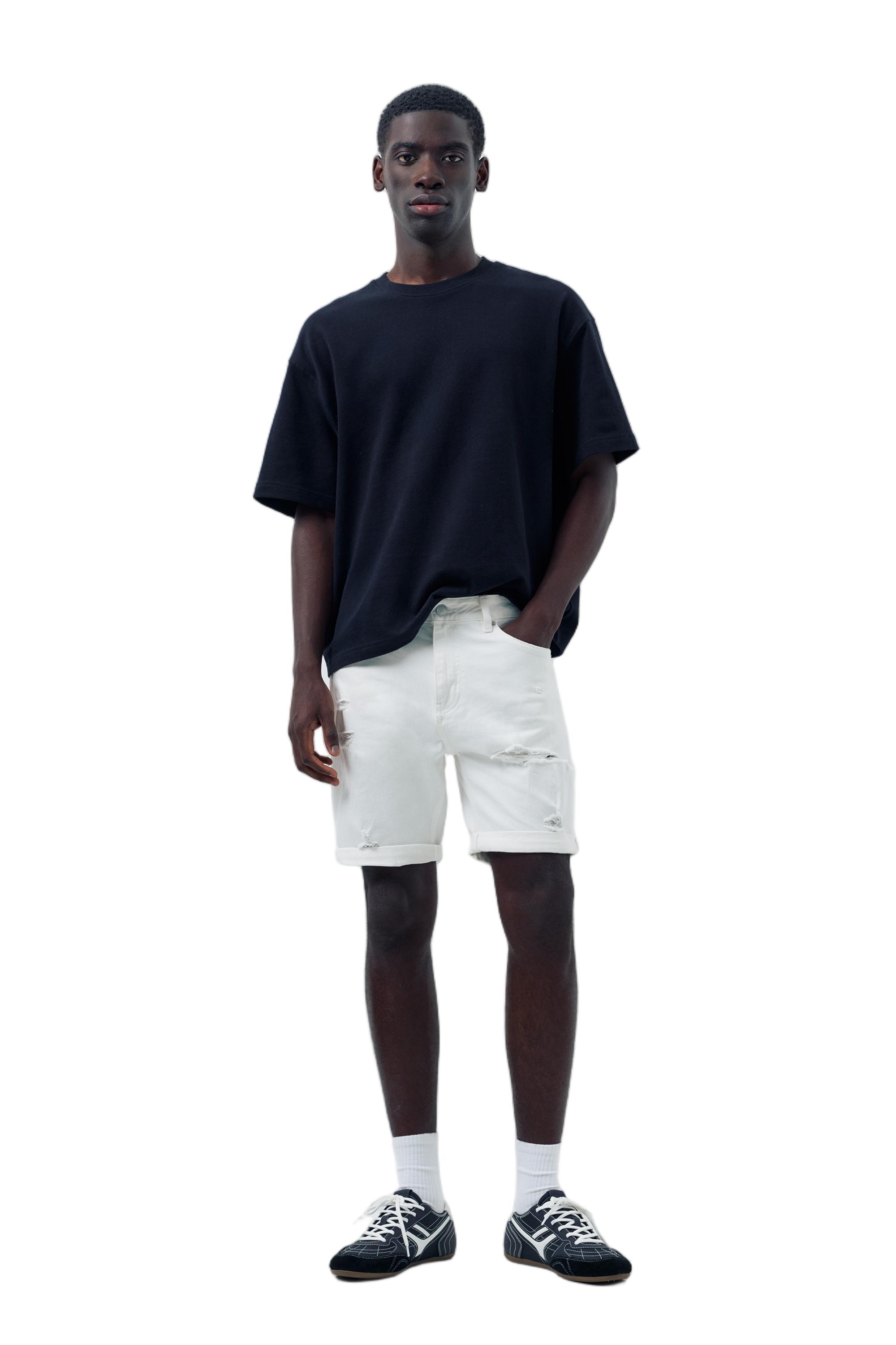 Ripped denim Bermuda shorts — Off white
