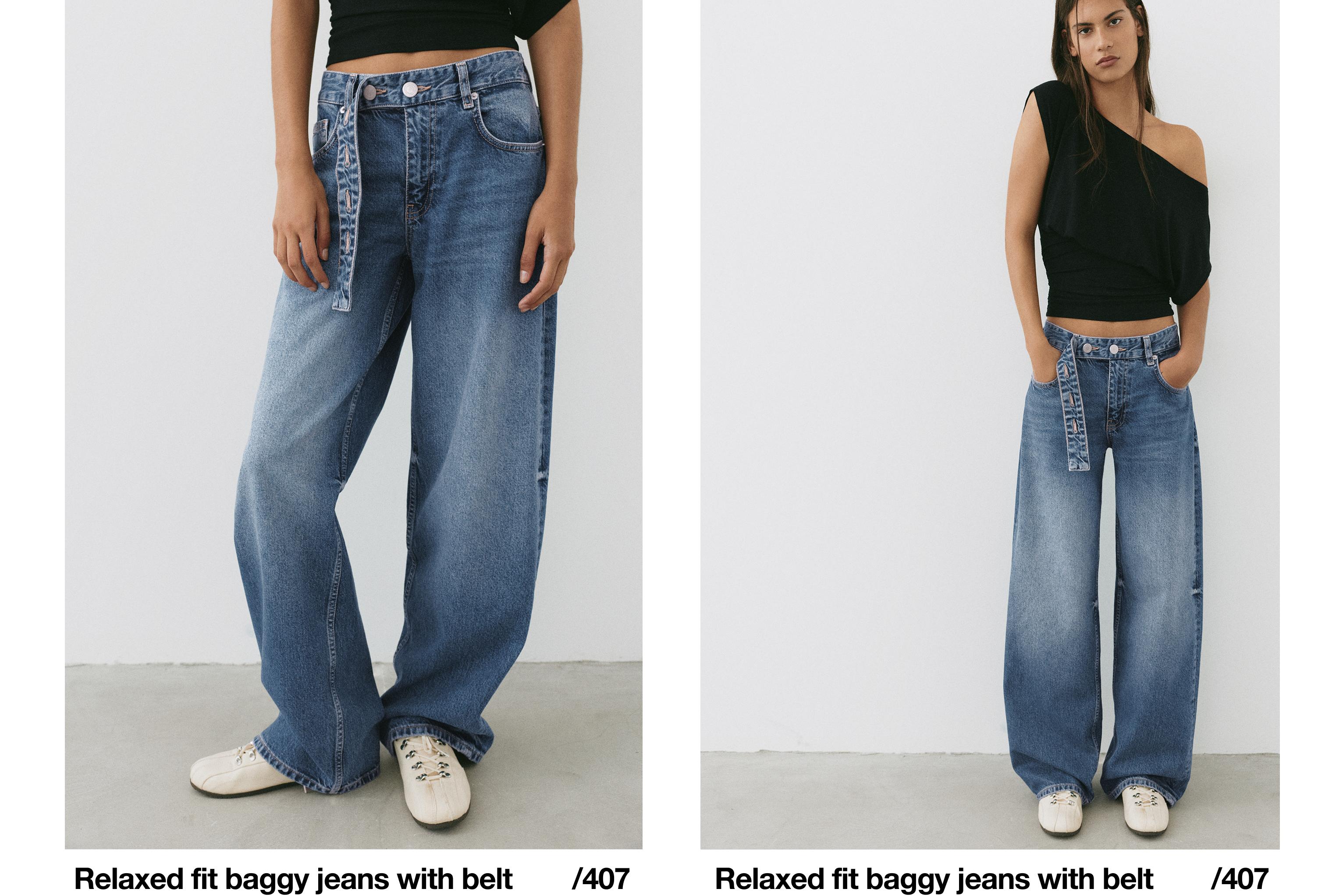 Relaxed fit baggy jeans with belt — Dark blue