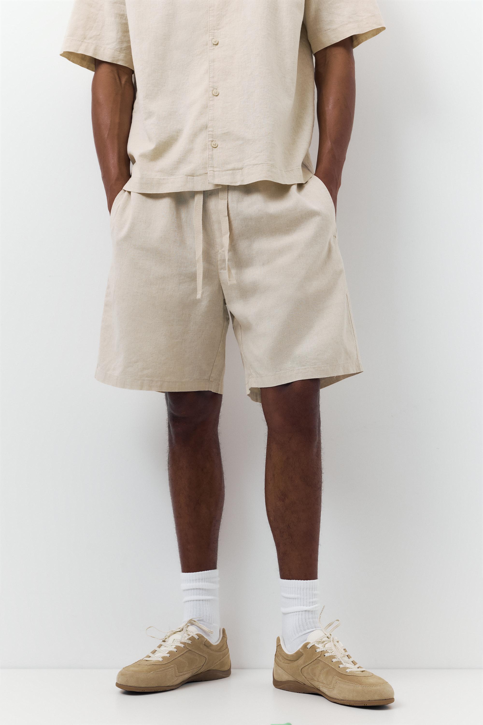 Linen blend Bermuda joggers — Beige