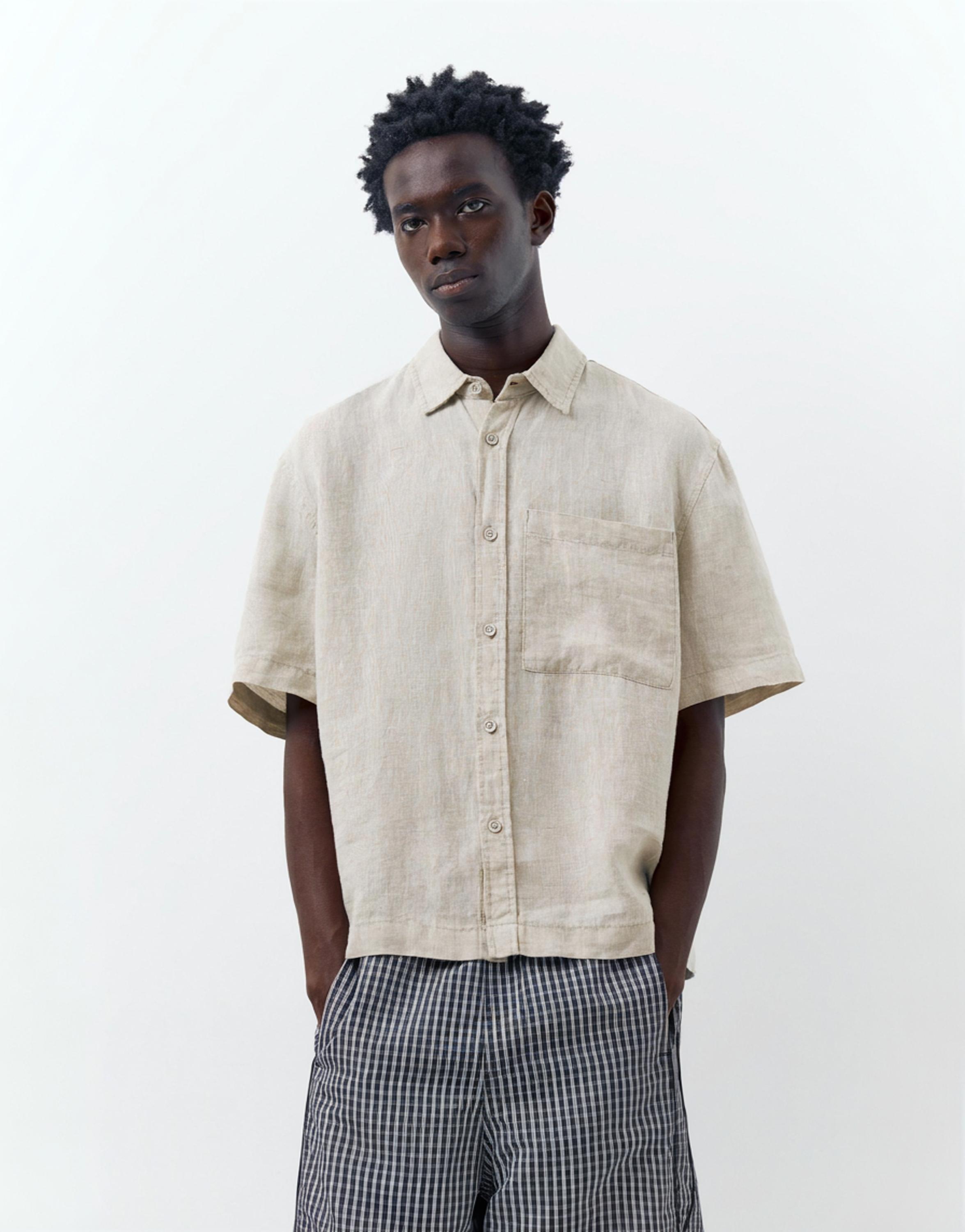 100% linen short sleeve shirt — Beige