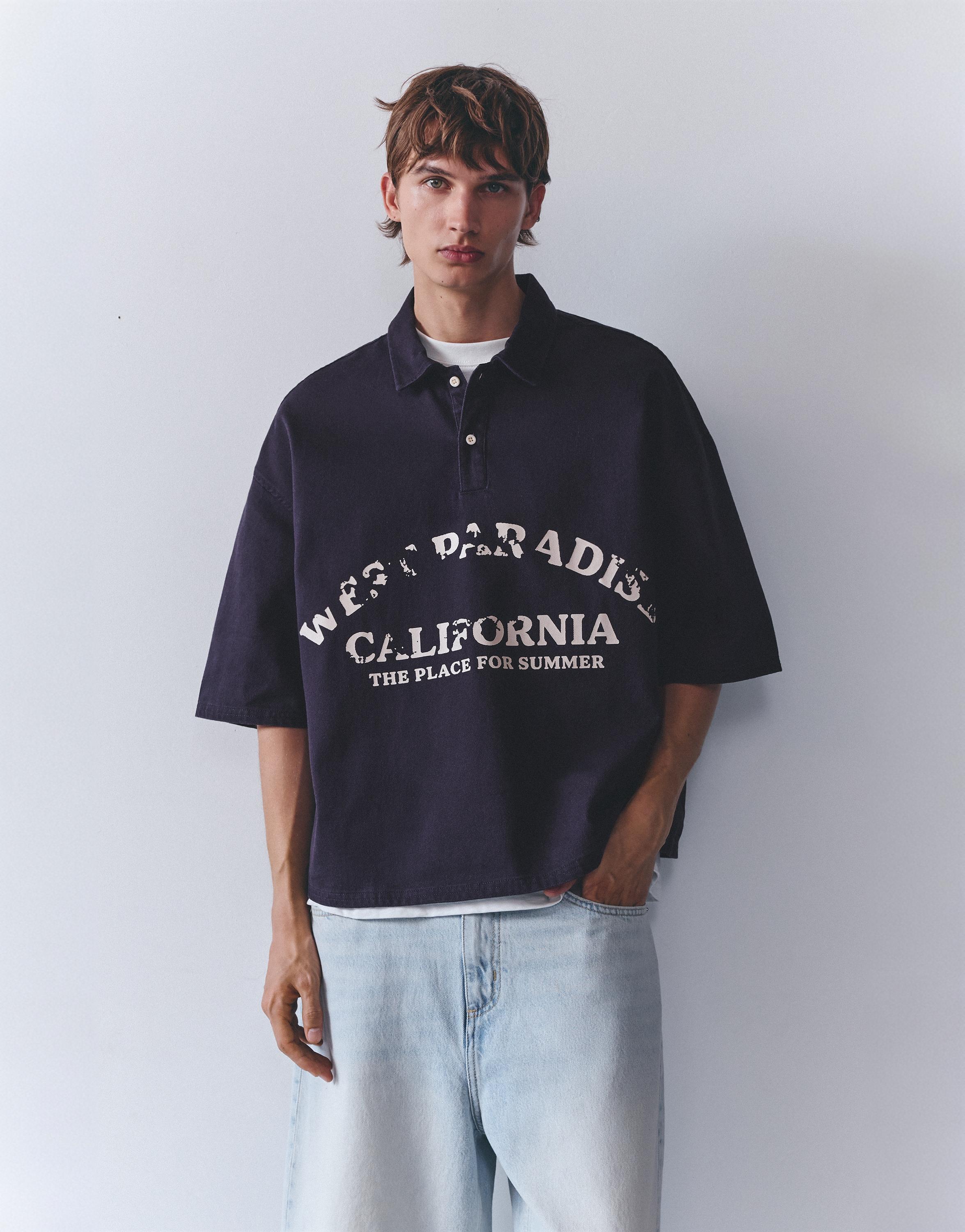 Short sleeve graphic polo shirt — Dark blue