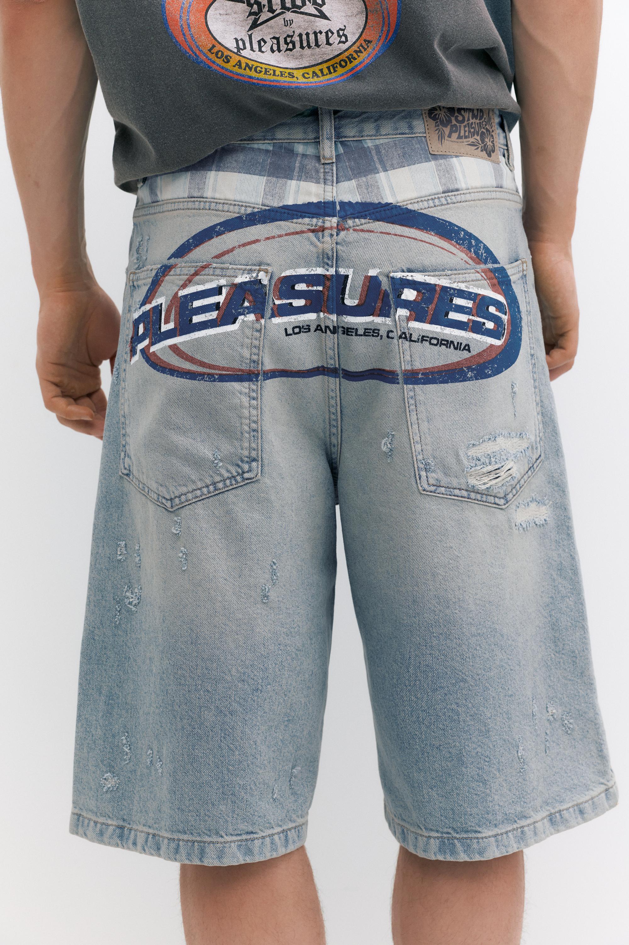 Pleasures x STWD skater denim Bermuda shorts — Medium blue