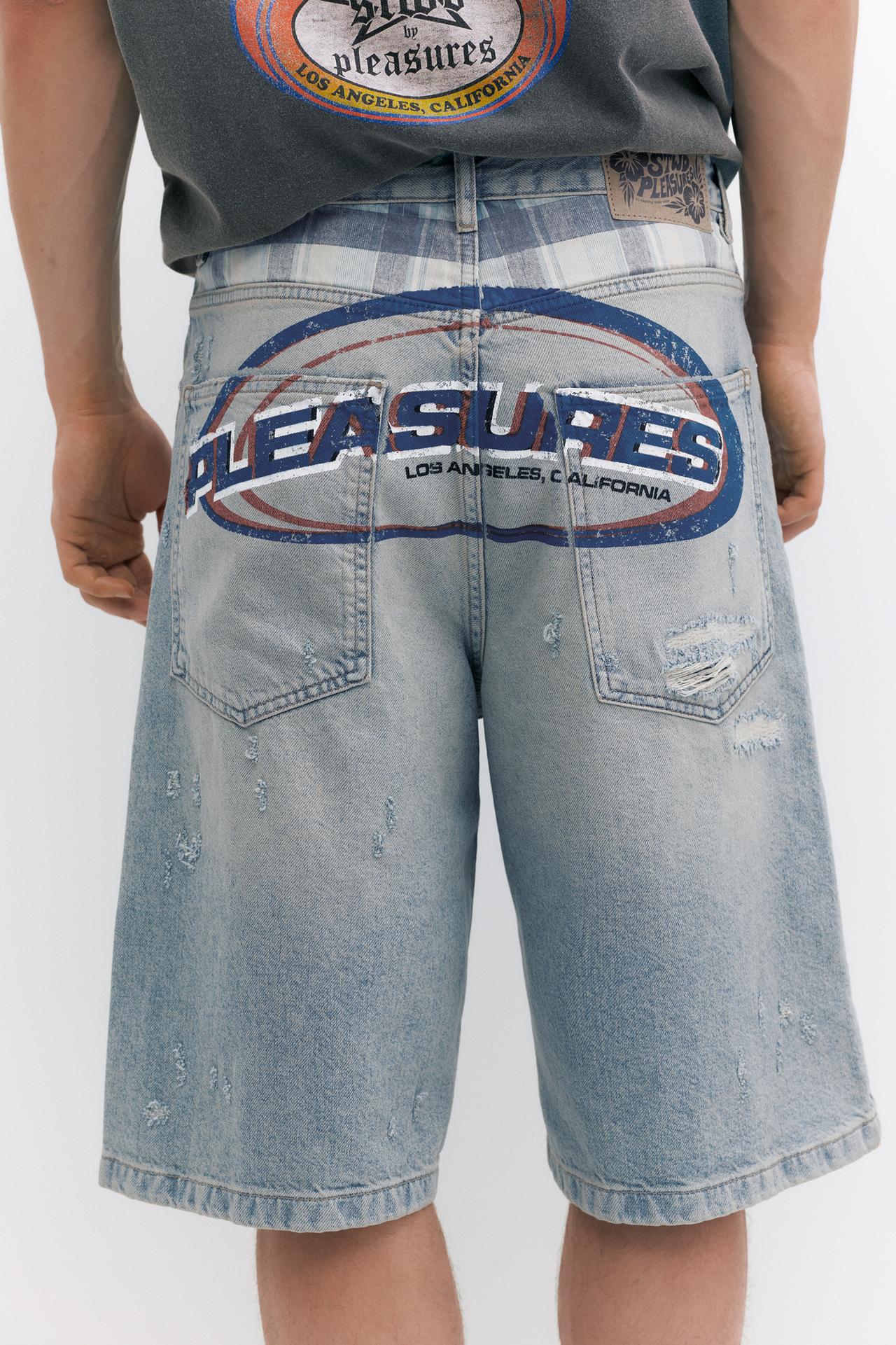 Pleasures x STWD skater denim Bermuda shorts — Medium blue