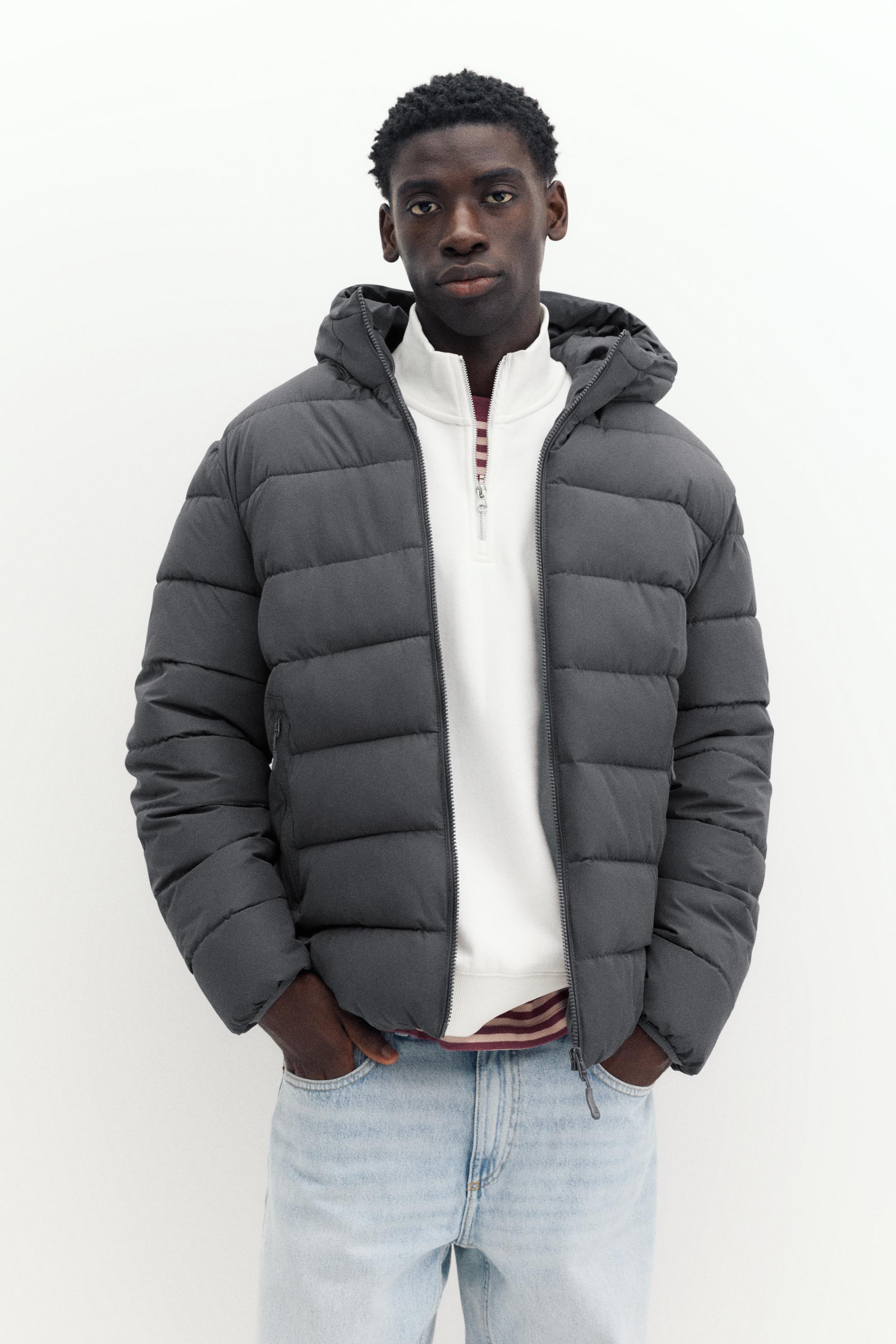 Puffer jacket with hood — Dark grey