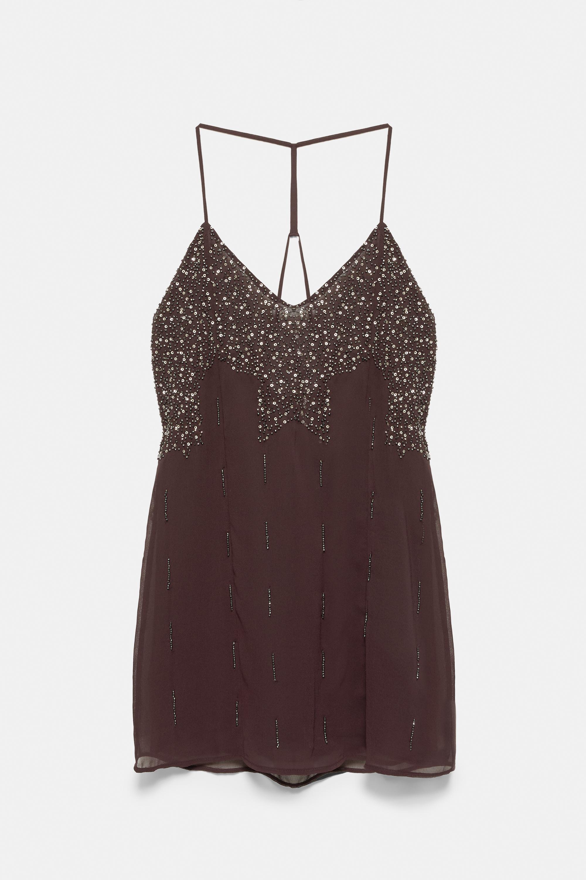 Sequin strappy dress — Wine