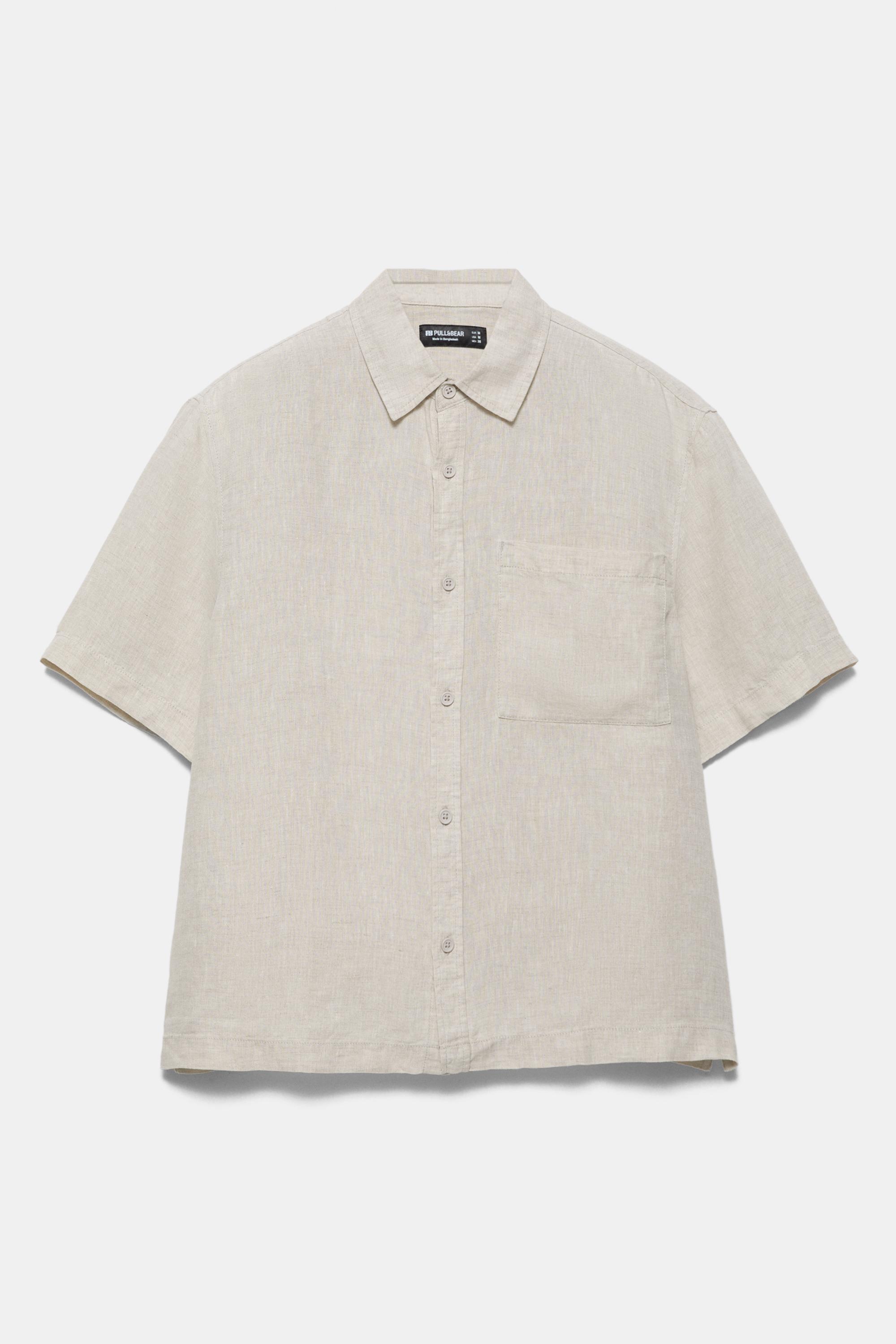 100% linen short sleeve shirt — Beige